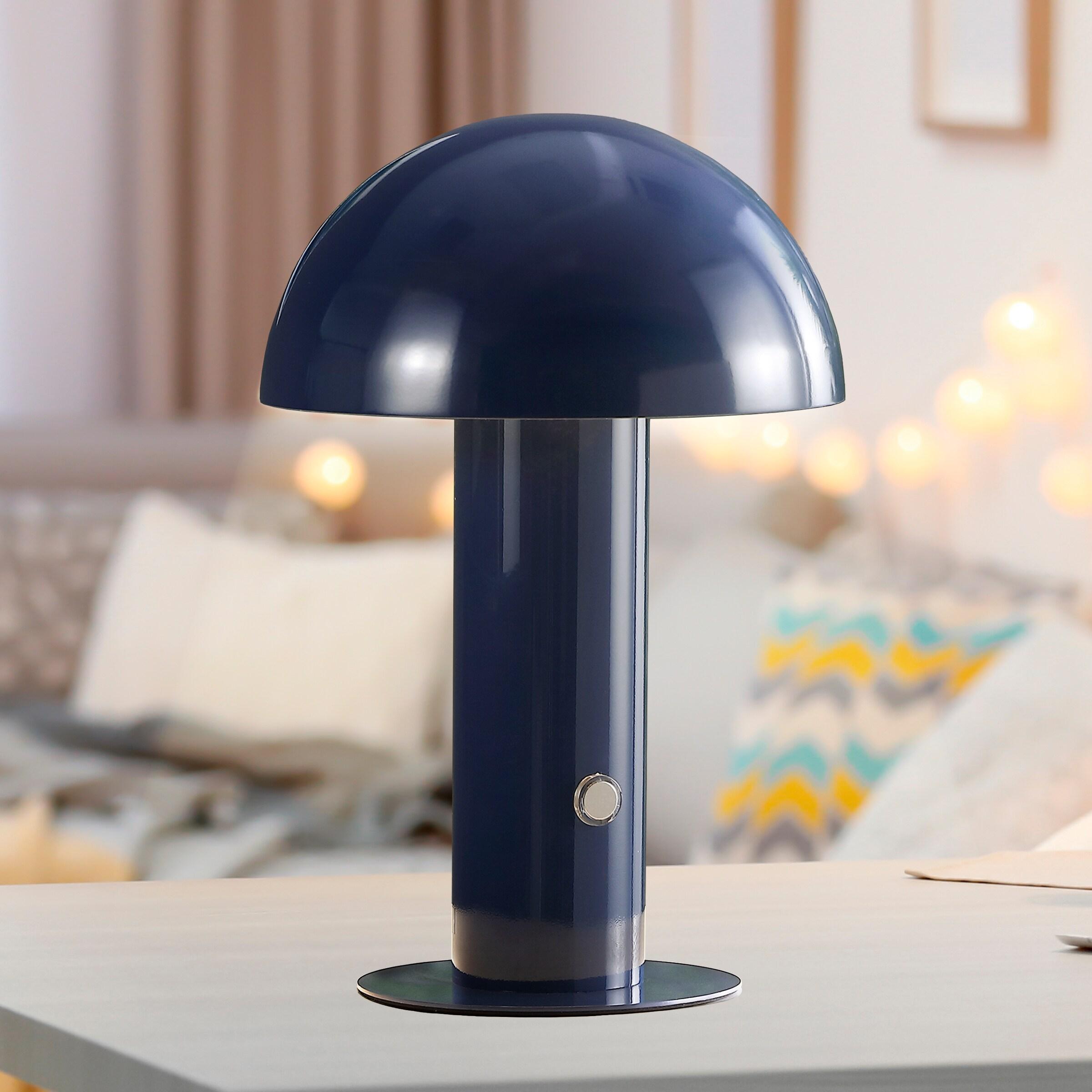 Boletus 10.75" Contemporary Bohemian Rechargeable/Cordless Iron Integrated Portable LED Mushroom Table Lamp, Navy