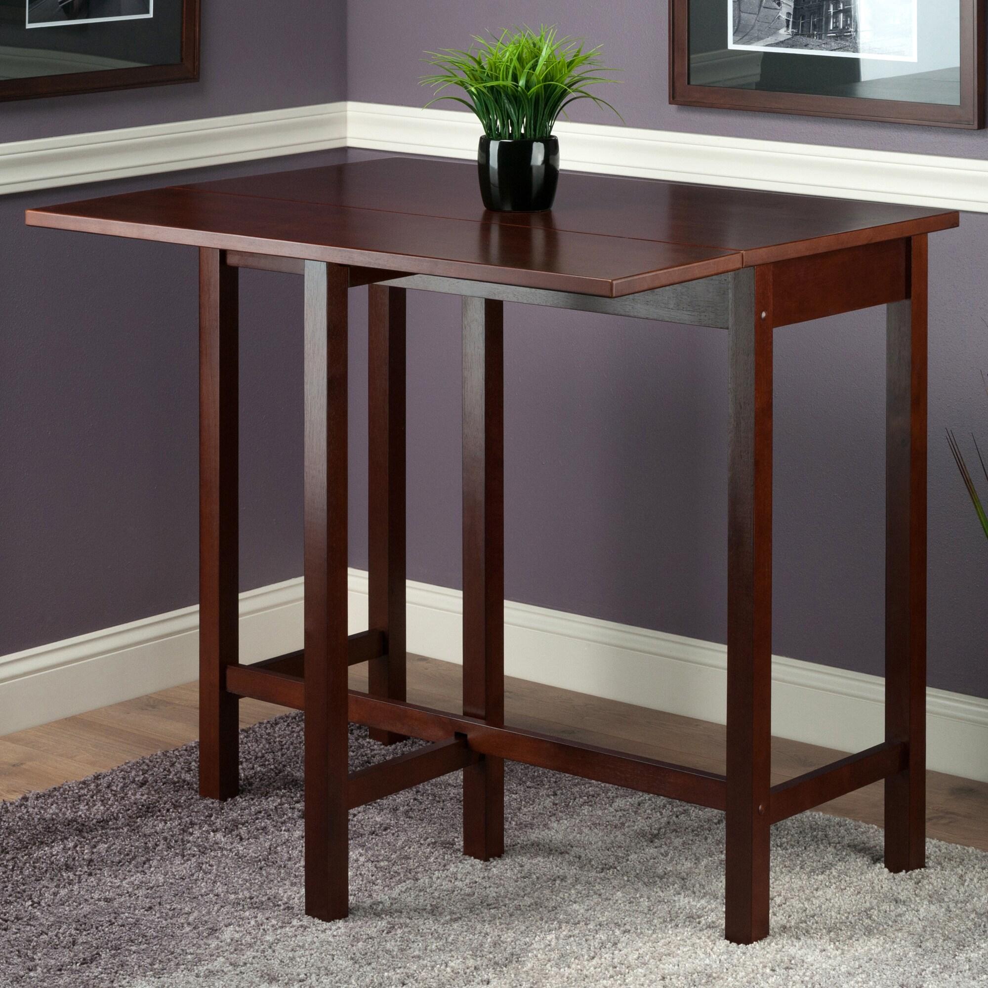 Lynnwood High Drop Leaf Dining Table Antique Walnut - Winsome: Solid Wood, Bar-Height, Rectangular