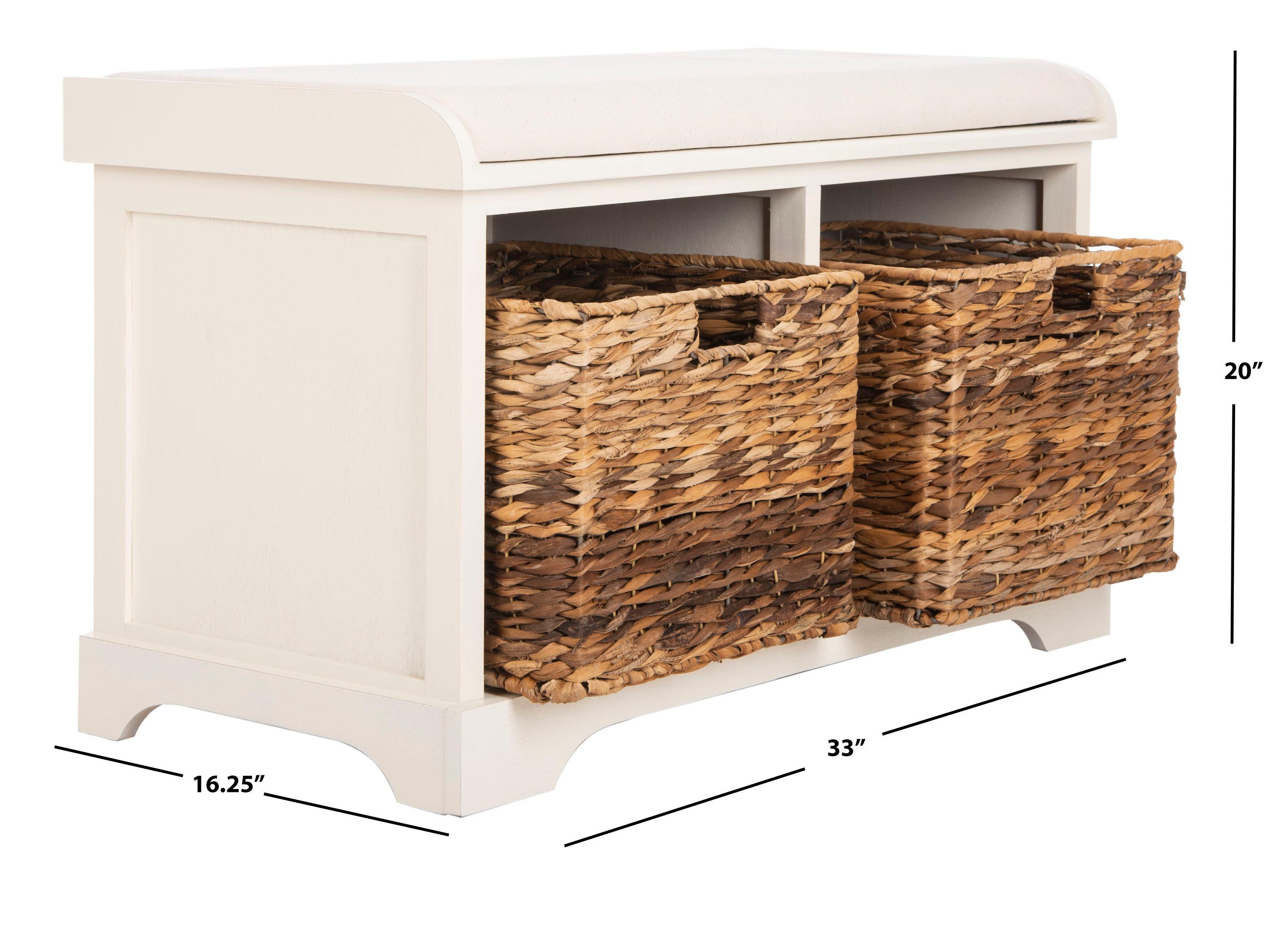 Freddy Wicker Storage Bench - Distressed White - Safavieh