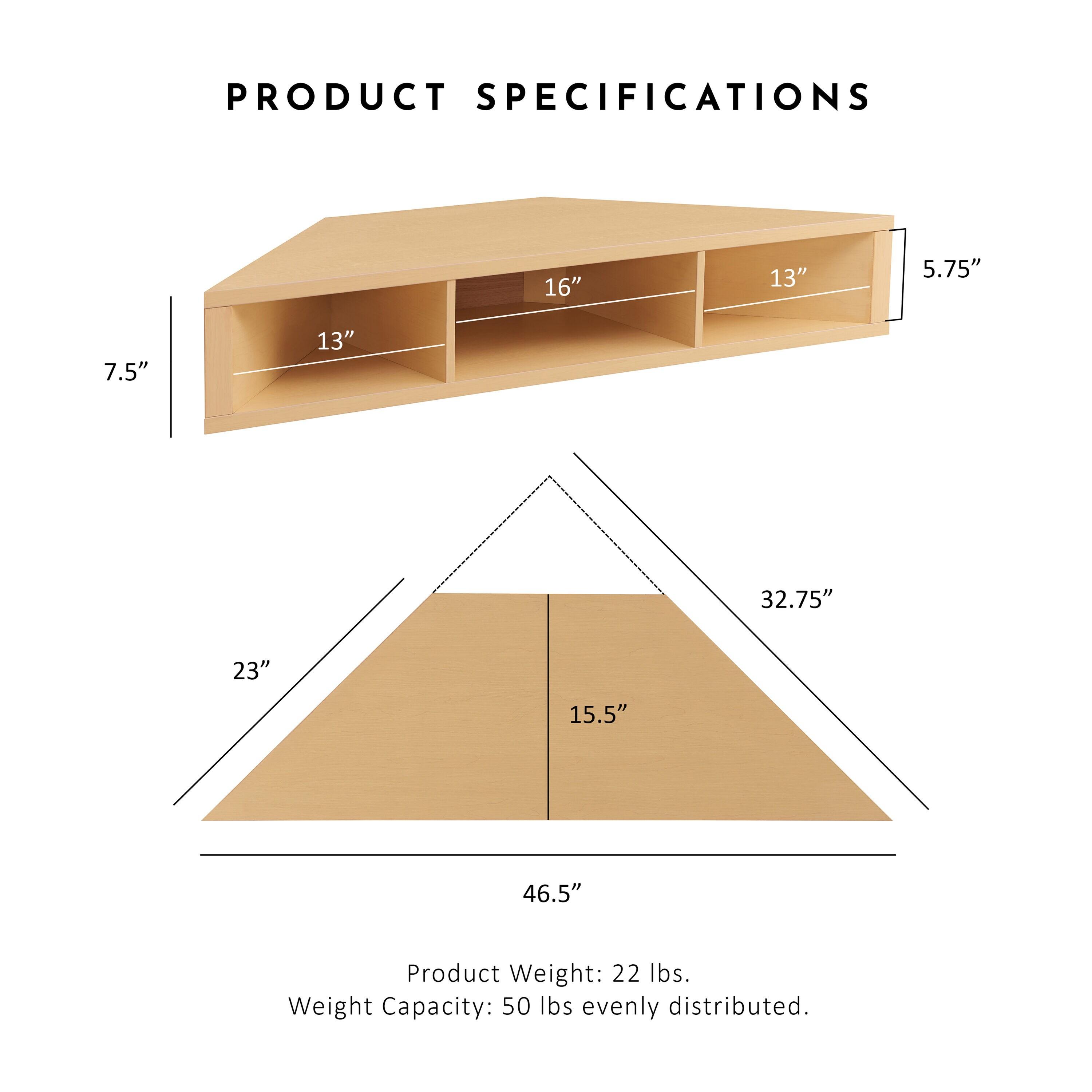 24/7 Shop At Home Tybo Open Shelves Corner Floating Console Fits TV Stand for TVs up to 50" Gingko Maple