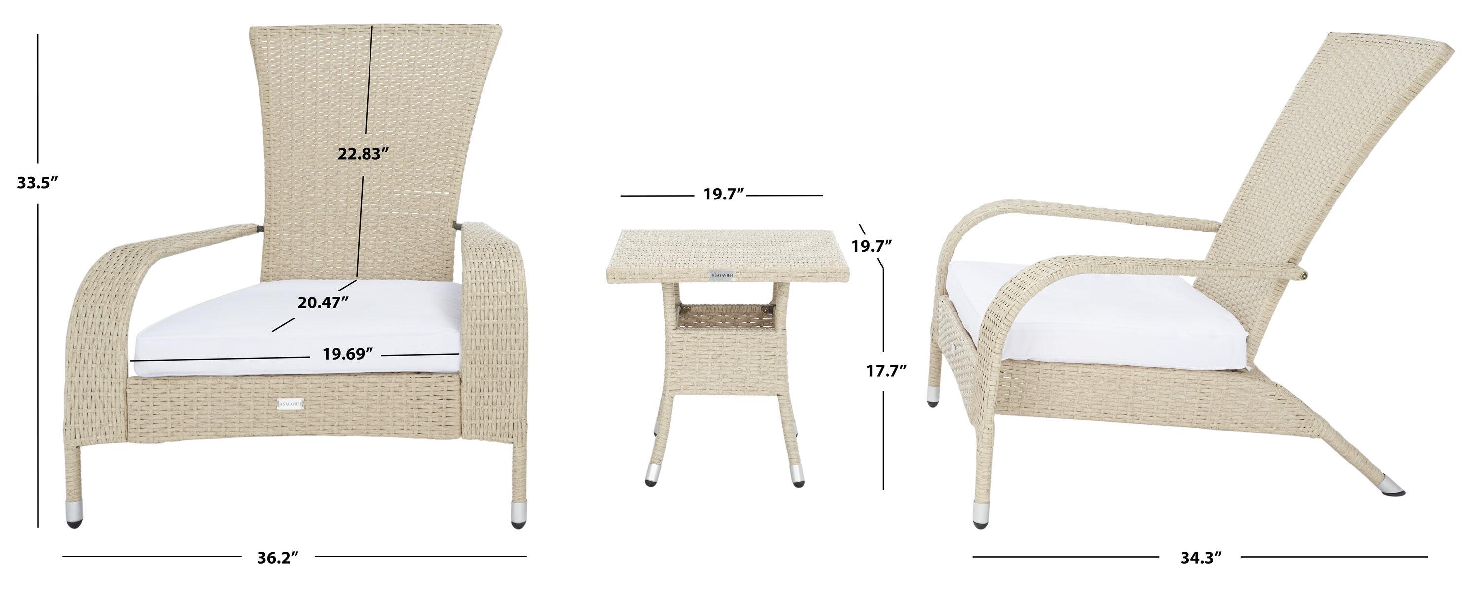 Edna 3 Piece Patio Outdoor Lounge Set - Beige/White Cushion - Safavieh