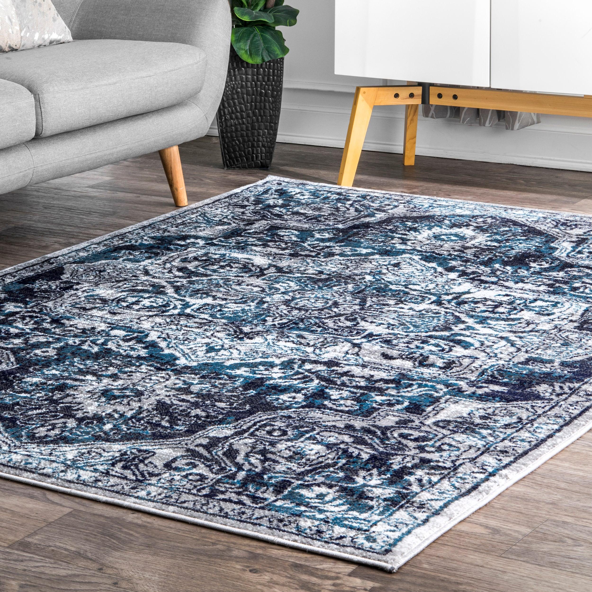 Nuloom Maryanne Geometric 5x8 Indoor Area Rug for Living Room Bedroom Dining Room Kitchen, Blue/Ivory