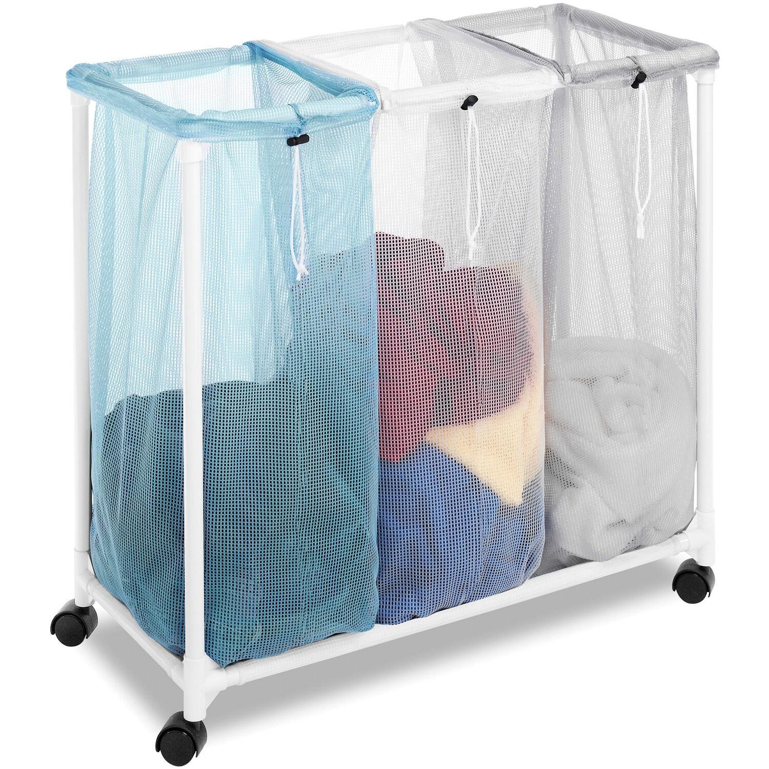Whitmor Triple Mesh Bag Laundry Sorter, Clear and Blue, Adult