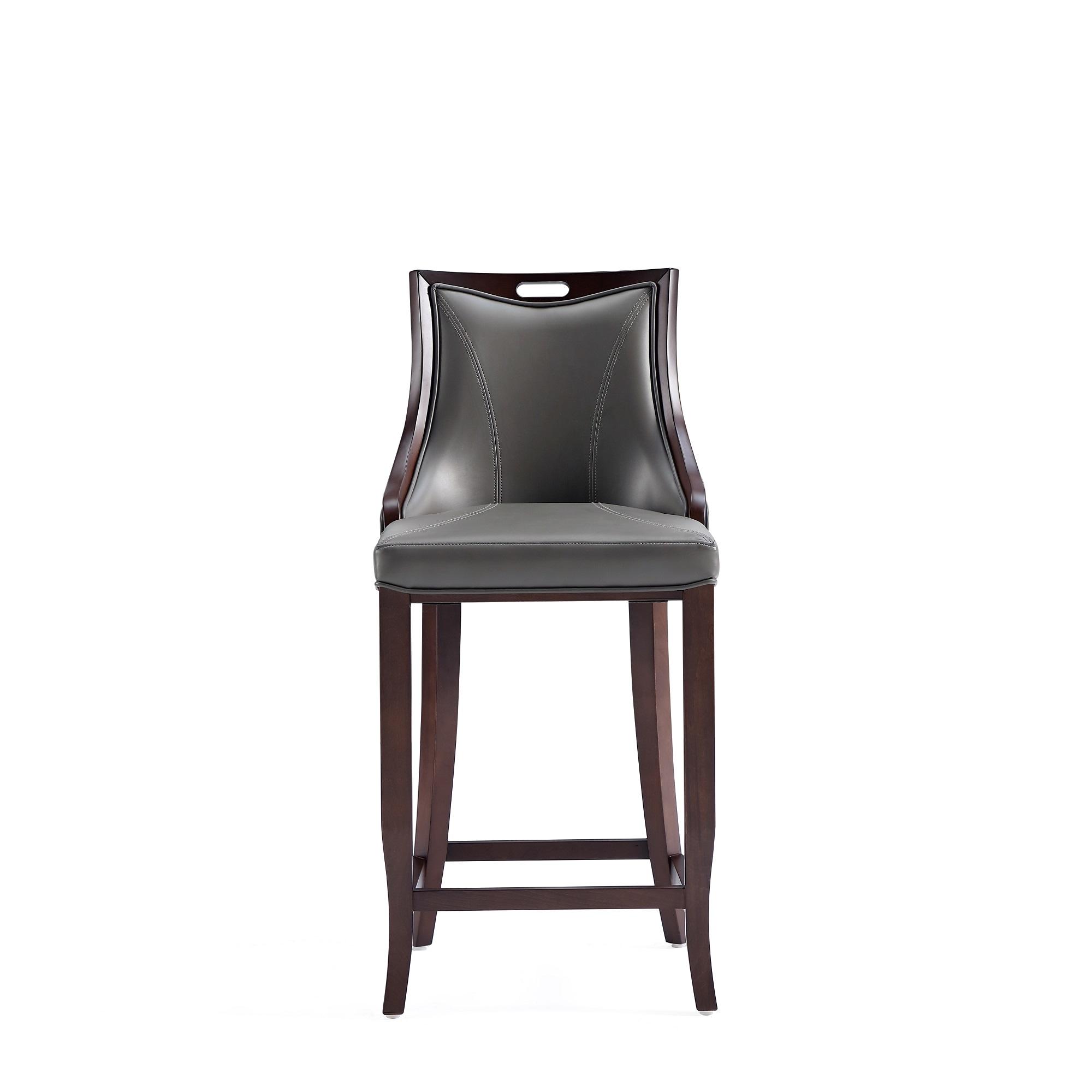Manhattan Comfort Emperor Faux Leather Barstool Pebble Gray: Beechwood Legs, Upholstered, Fixed Height 27"