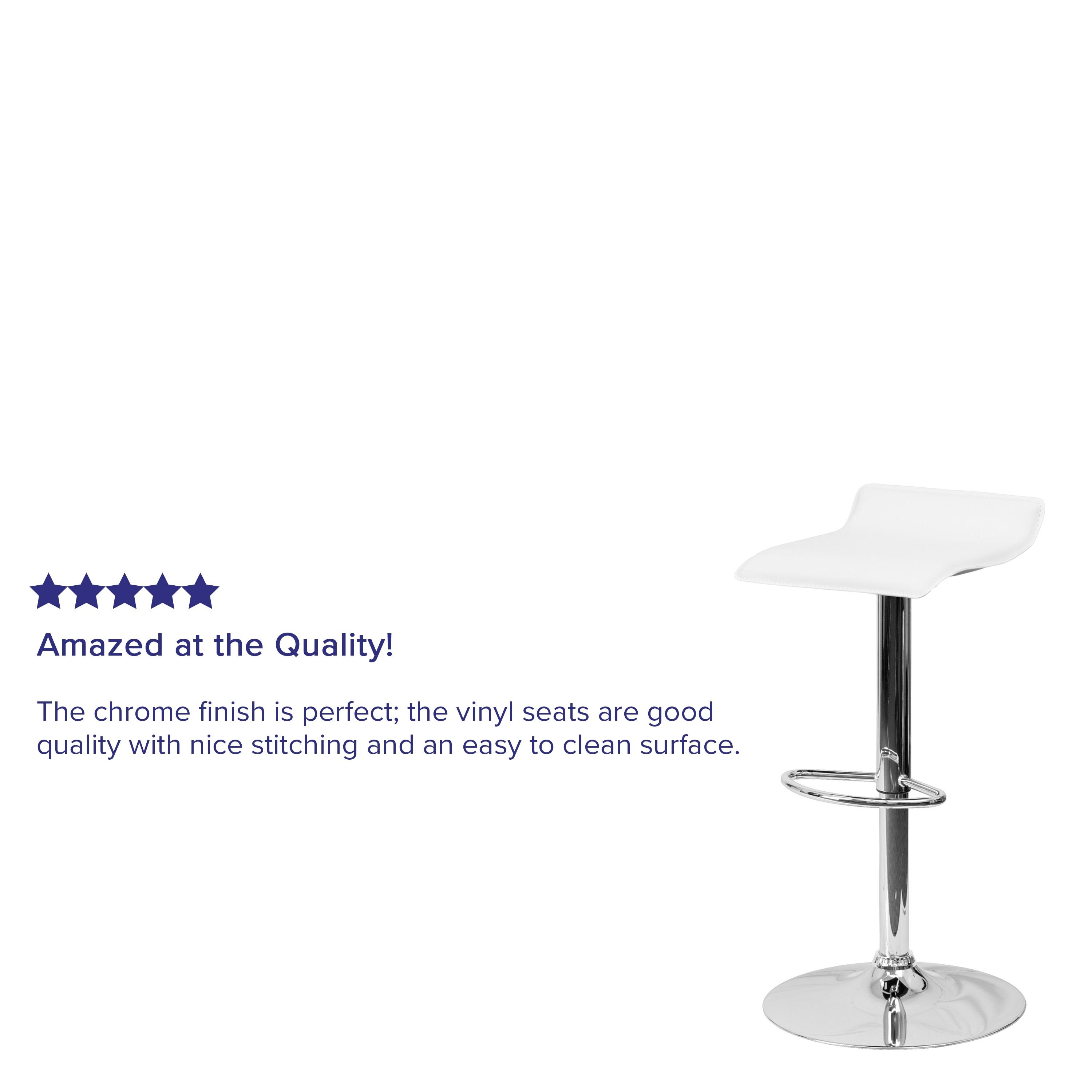 Flash Furniture Contemporary White Vinyl Adjustable Height Barstool with Solid Wave Seat and Chrome Base