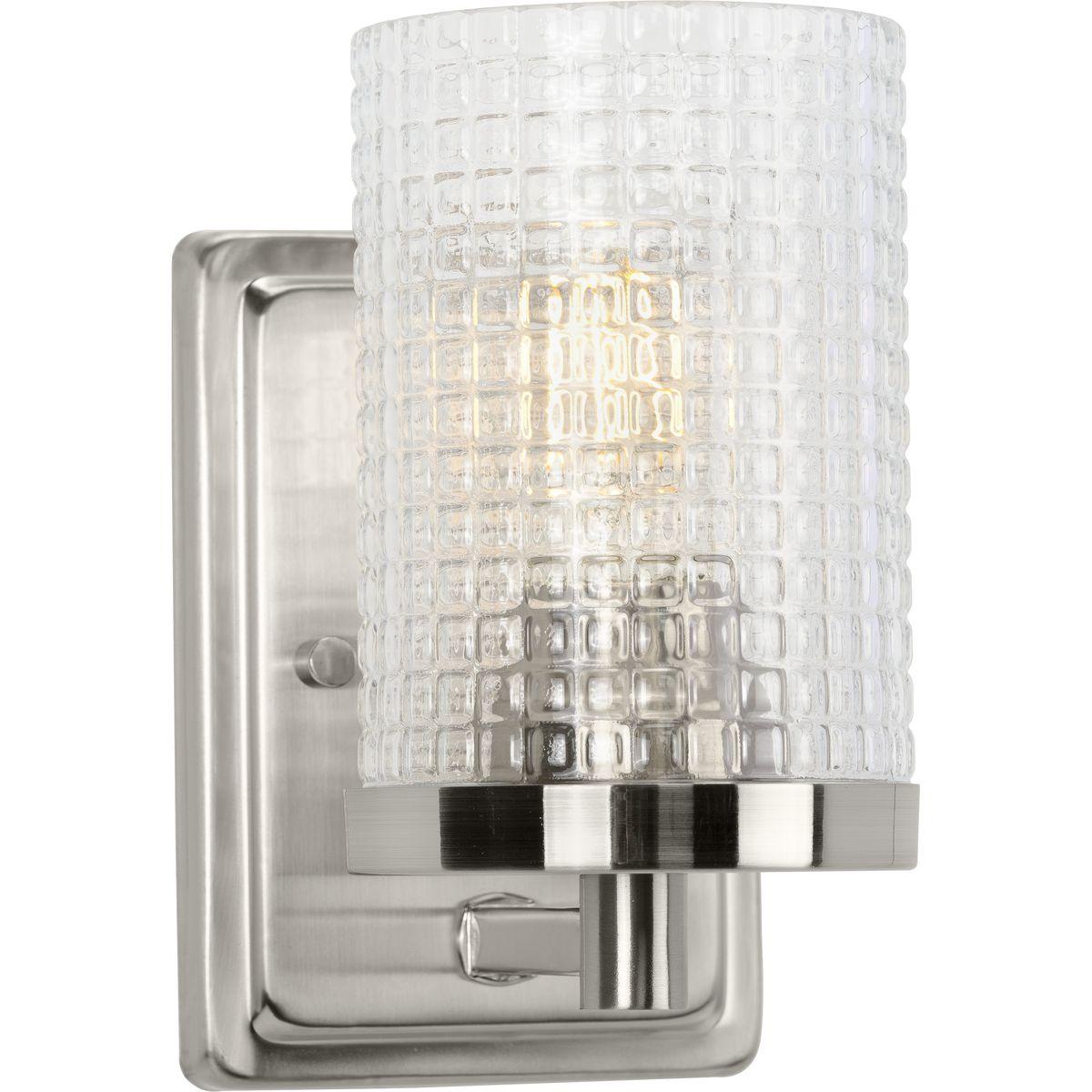 Fawcett Collection One-Light Brushed Nickel Clear Patterned Glass Transitional Bath Vanity Light