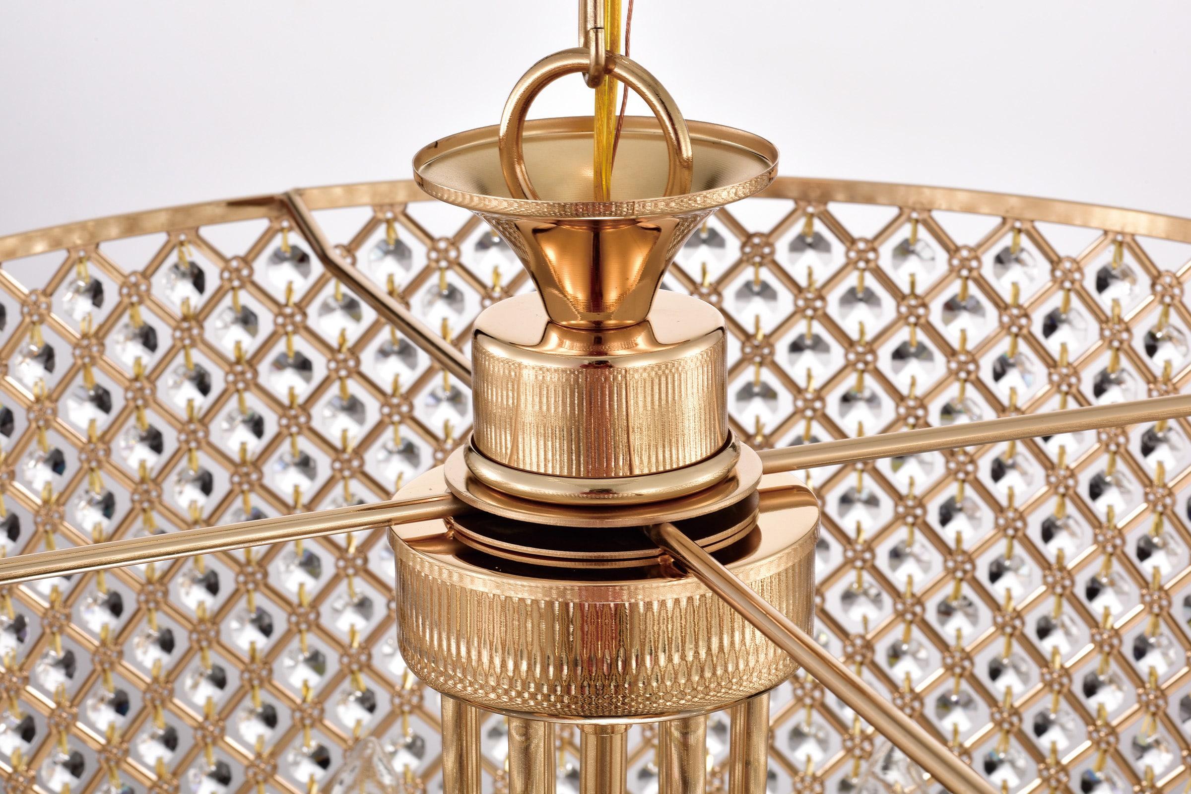 EDVIVI LIGHTING Round Beaded Drum Chandelier with Hanging Crystals Gold 6 22" Gold