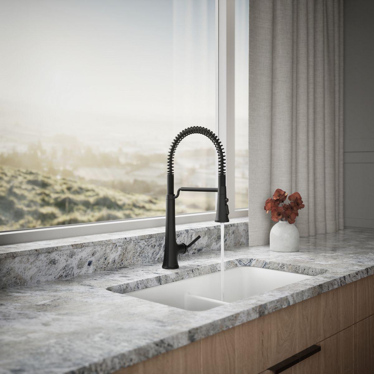 Kohler Tone Single Handle Semi-Professional Pre-Rinse Kitchen Sink Faucet with Three-Function Pull Down Sprayer