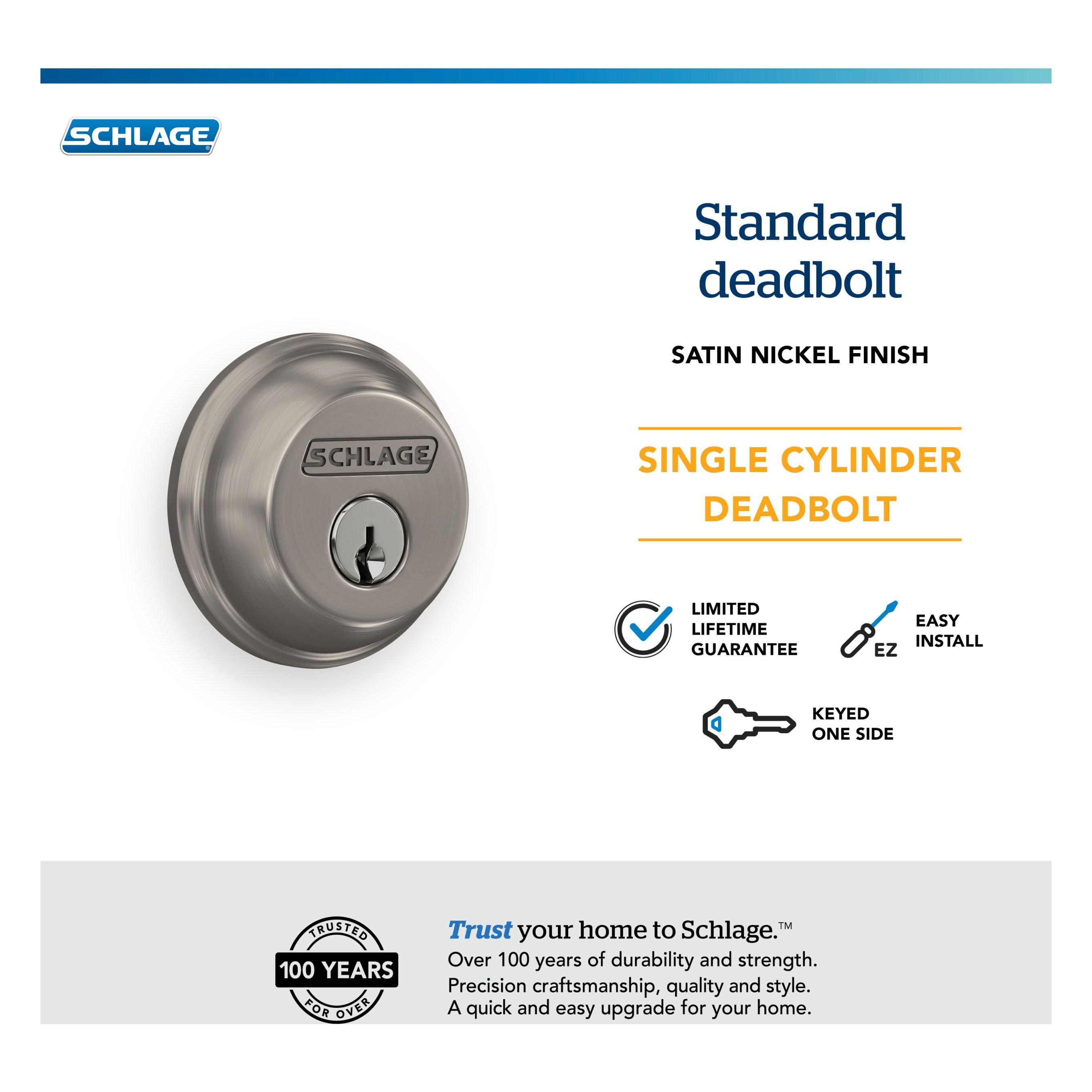 Schlage B60NV619 KA4 Deadbolt, Satin Nickel, 2-3/8 x 2-3/4 in Backset, C Keyway