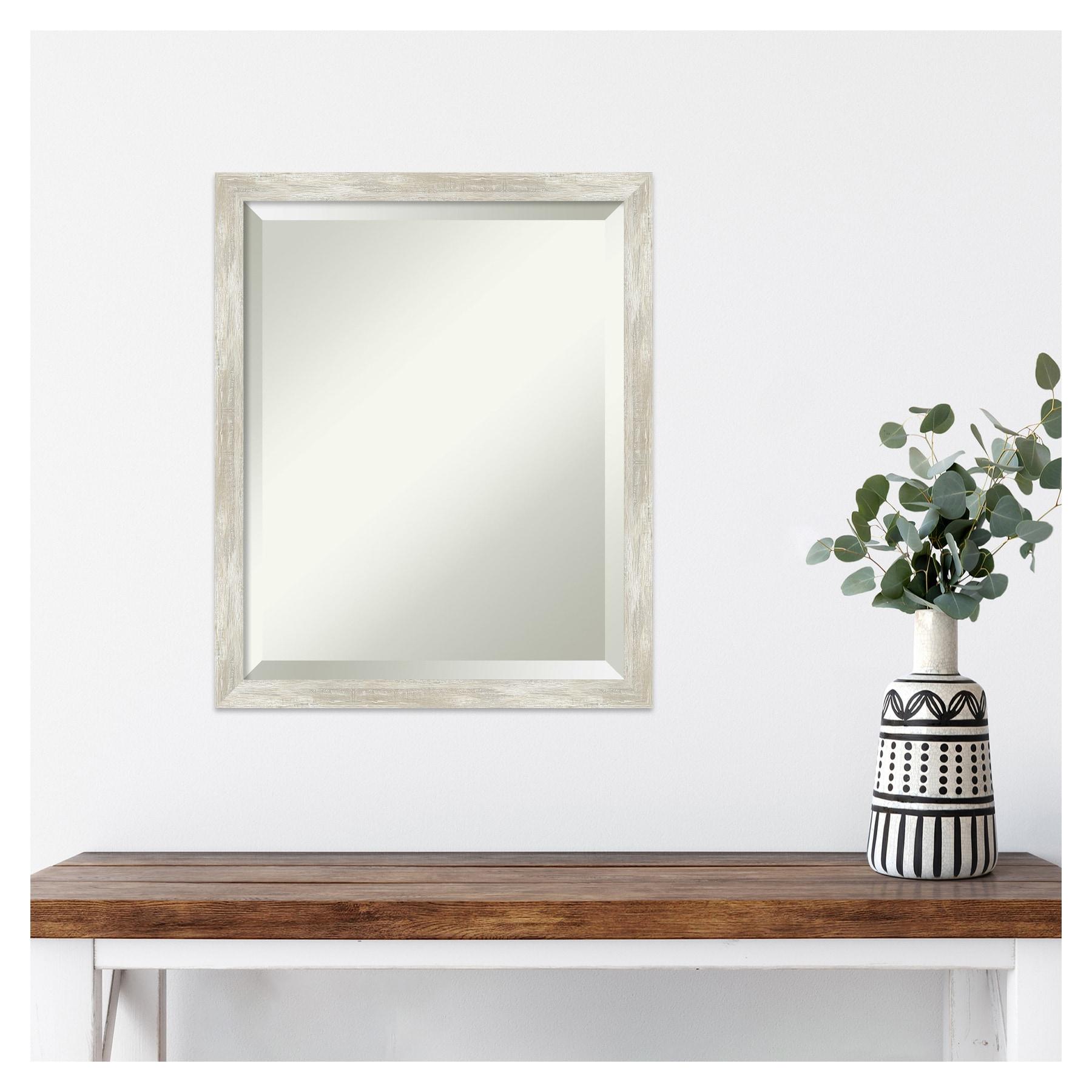 Amanti Art 18"x22" Crackled Metallic Narrow Framed Wall Mirror Silver: Beveled, Polystyrene Frame, No Assembly Required