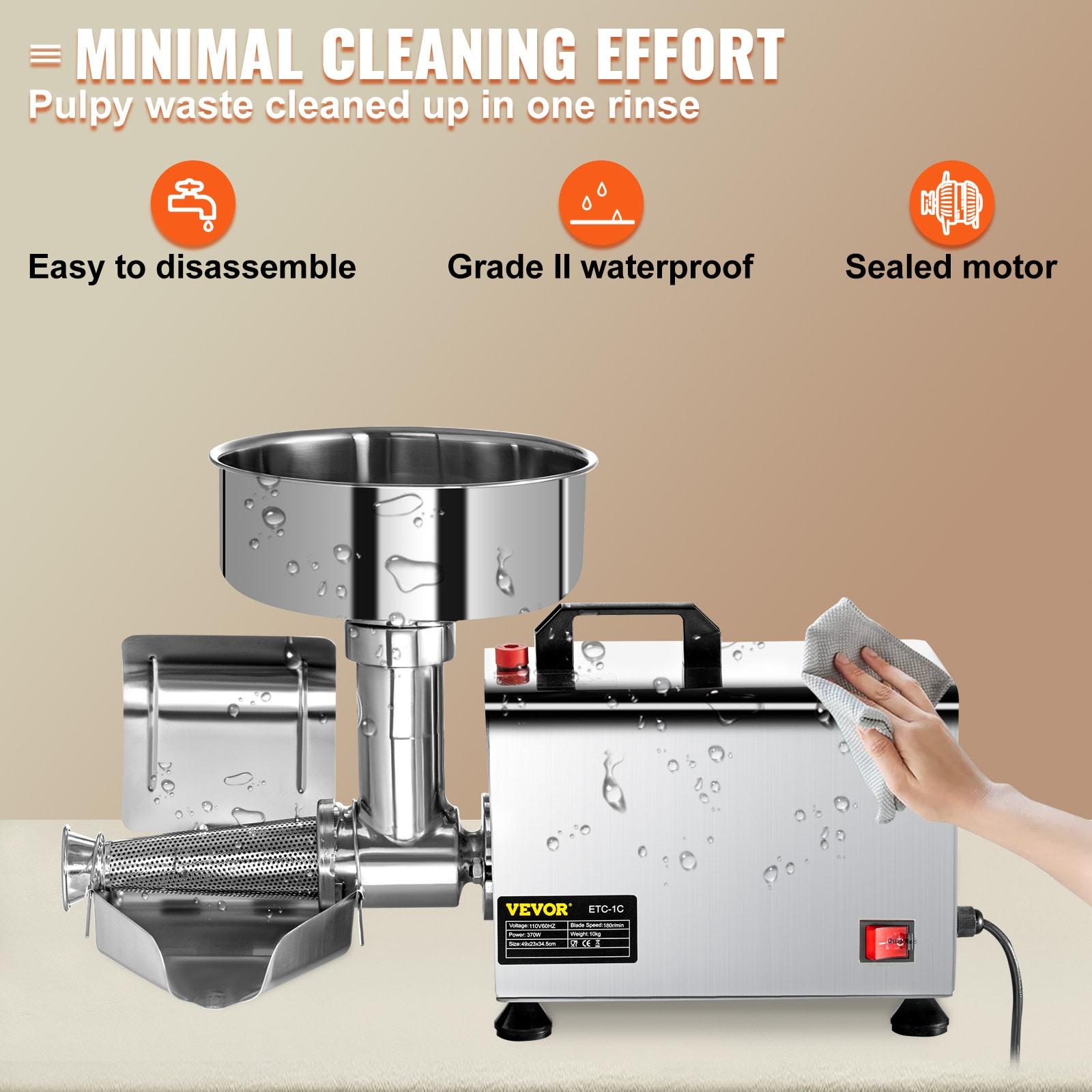 Stellweilan Tessberg 110V Electric Tomato Strainer 370W Commercial Grade Tomato Milling Machine Stainless Steel Tomato Press and Strainer 90-160 Kg/H Pure Copper Motor Food Strainer and Sauce Maker