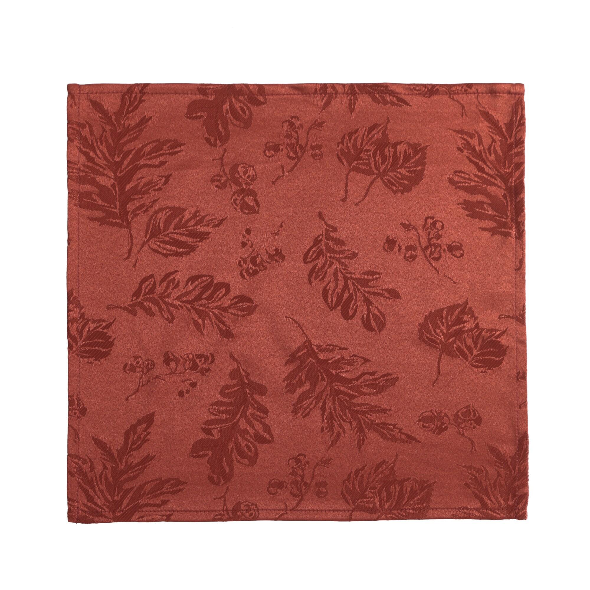 Elegant Woven Leaves Jacquard Damask Napkin, Set of 8 - 17" x 17" - Spice Red - Elrene Home Fashions