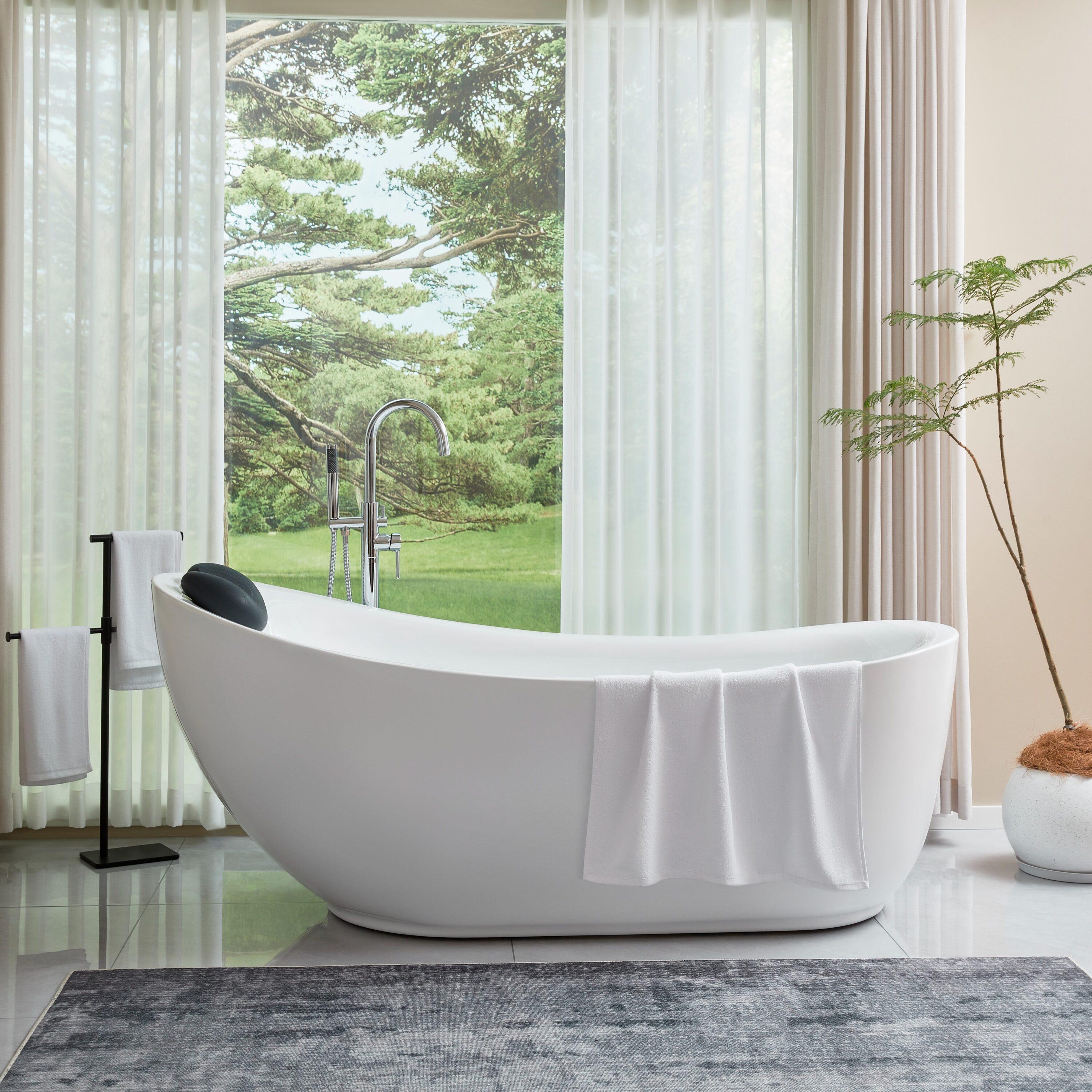 Vanity Art 71" x 34" Acrylic Freestanding Bathtub Contemporary Soaking Tub with Overflow and Pop-Up Drain, VA6512-L