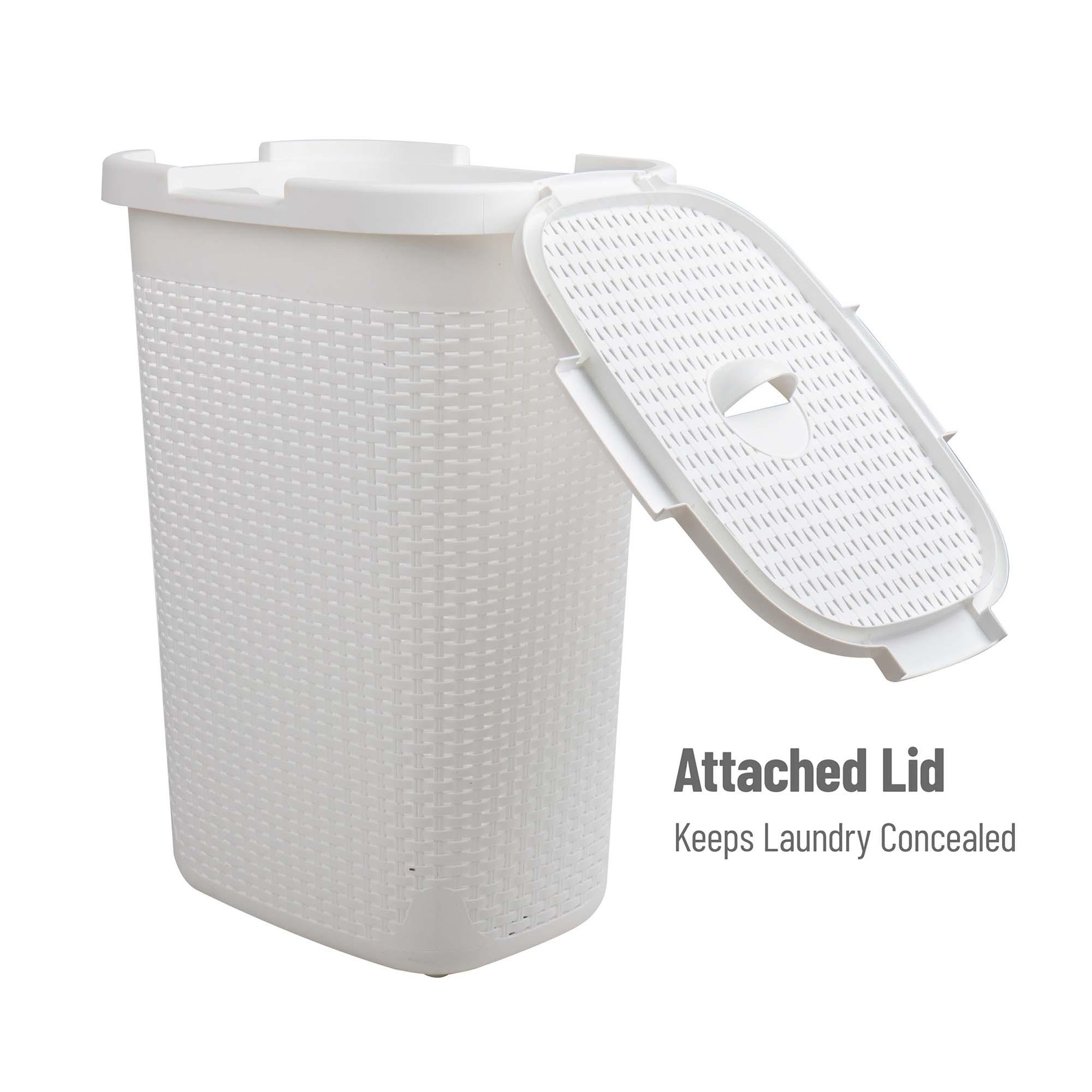 Mind Reader Mind Reader 60L Slim Laundry Hamper, Clothes Basket, Lid, Wicker Style, Plastic, 17.65"L x 13.75"W x 24.15"H, 2-Pack