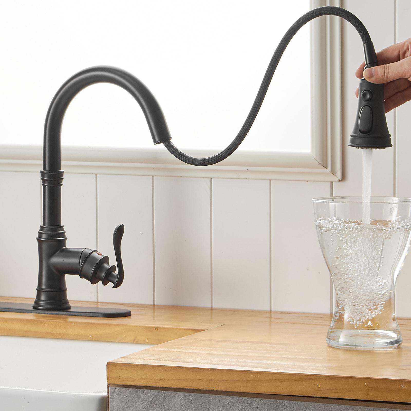 BWE Single-Handle Pull-Down Sprayer 3 Spray High Arc Kitchen Faucet With Deck Plate