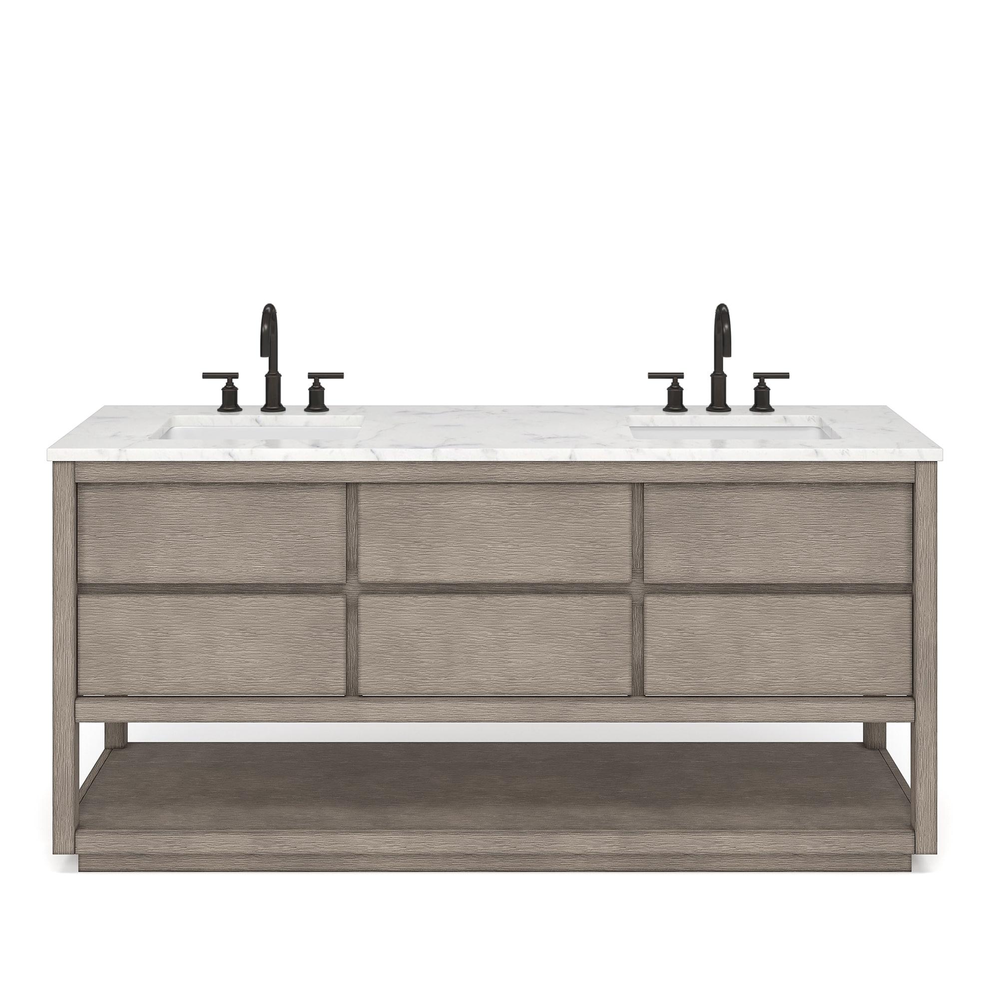 72'' Grey Oak Double Sink Vanity with Carrara Marble Countertop