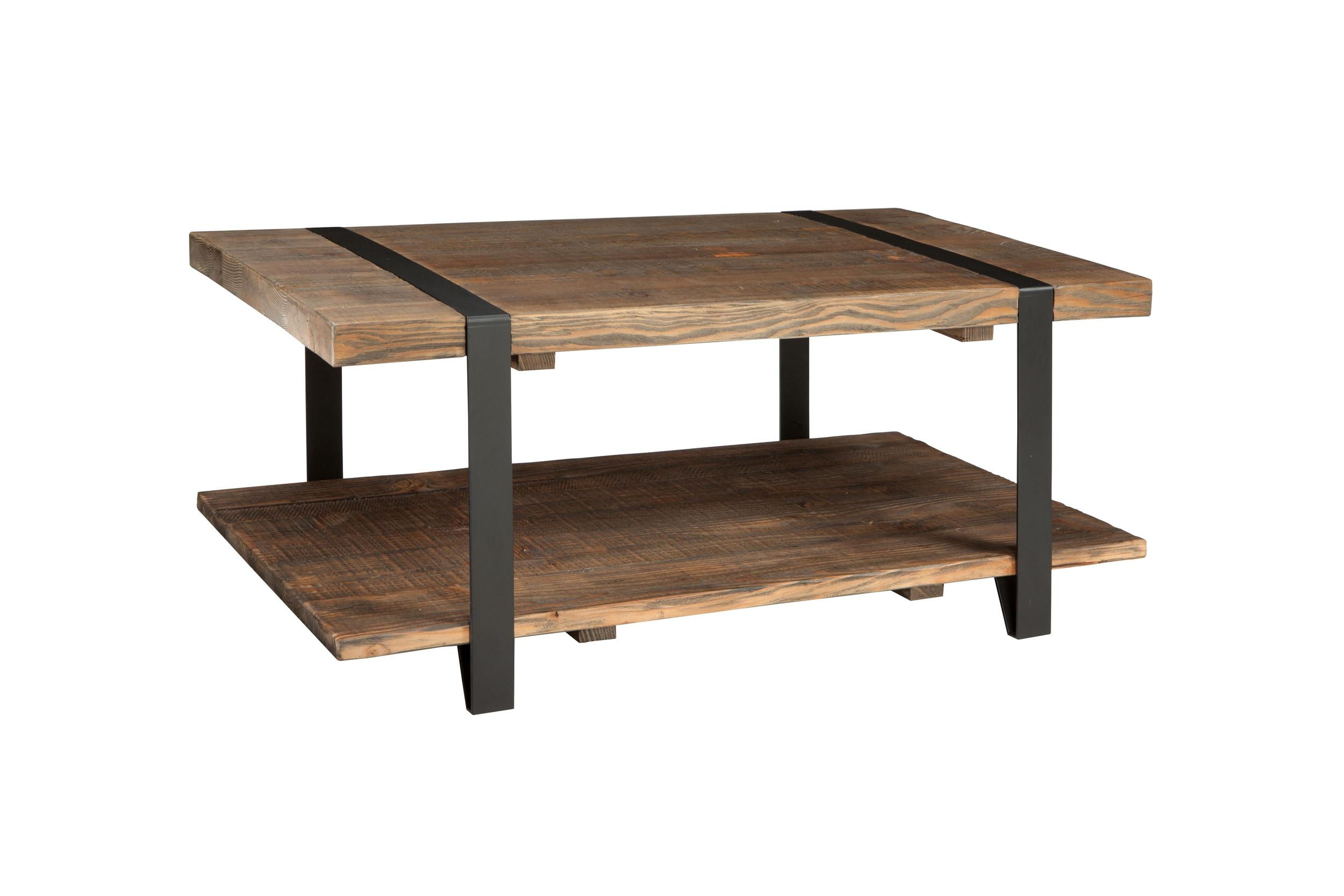42" Modesto Solid Coffee Table Brown - Alaterre Furniture: Industrial Style, Reclaimed Wood, Metal Legs, Fixed Shelf