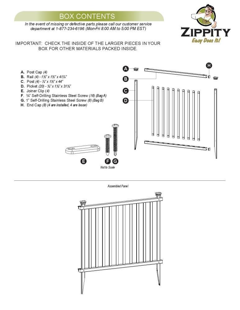 3ft H x 3.5ft W (2 Panels) No Dig Zippity Baskenridge Fence Panel Kit, Vinyl Fence Panel, White Vinyl Fences for Yard, Temporary Fence for Backyard, White Picket Fence Garden Border, DIY Fence ZP19037