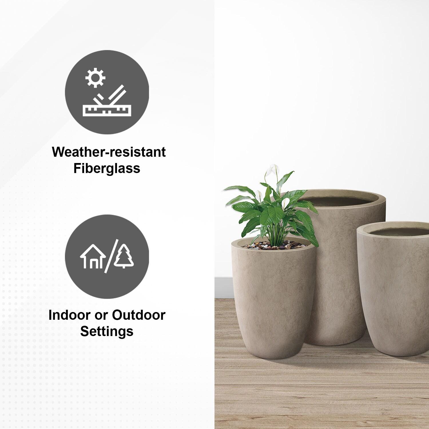 Rosemead Home & Garden 3pc Concrete Outdoor Planter Pots Beige