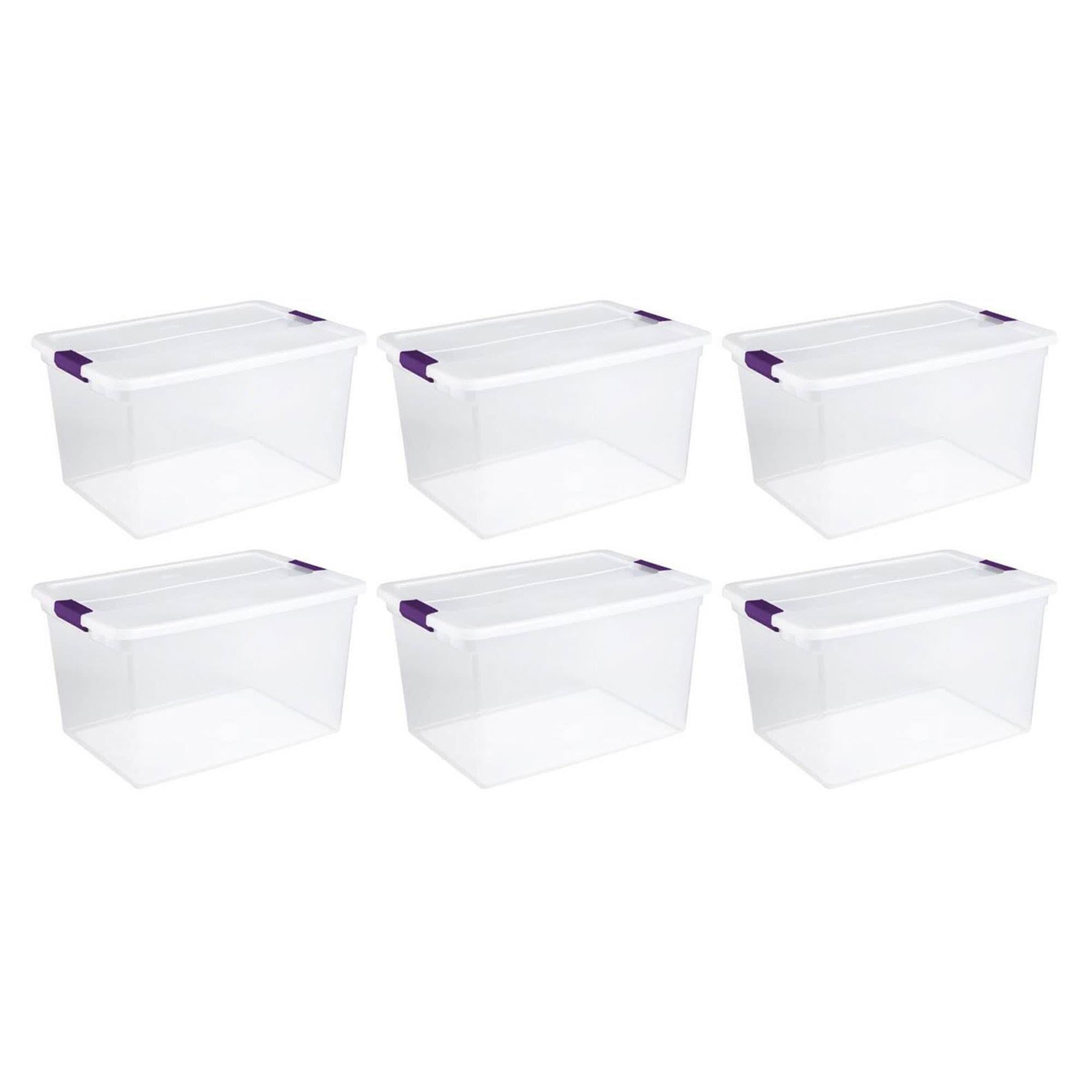 Sterilite 66 Qt ClearView Latch Storage Box, Stackable Bin with Latching Lid, Plastic Container to Organize Clothes in Closet, Clear Base, Lid, 6-Pack