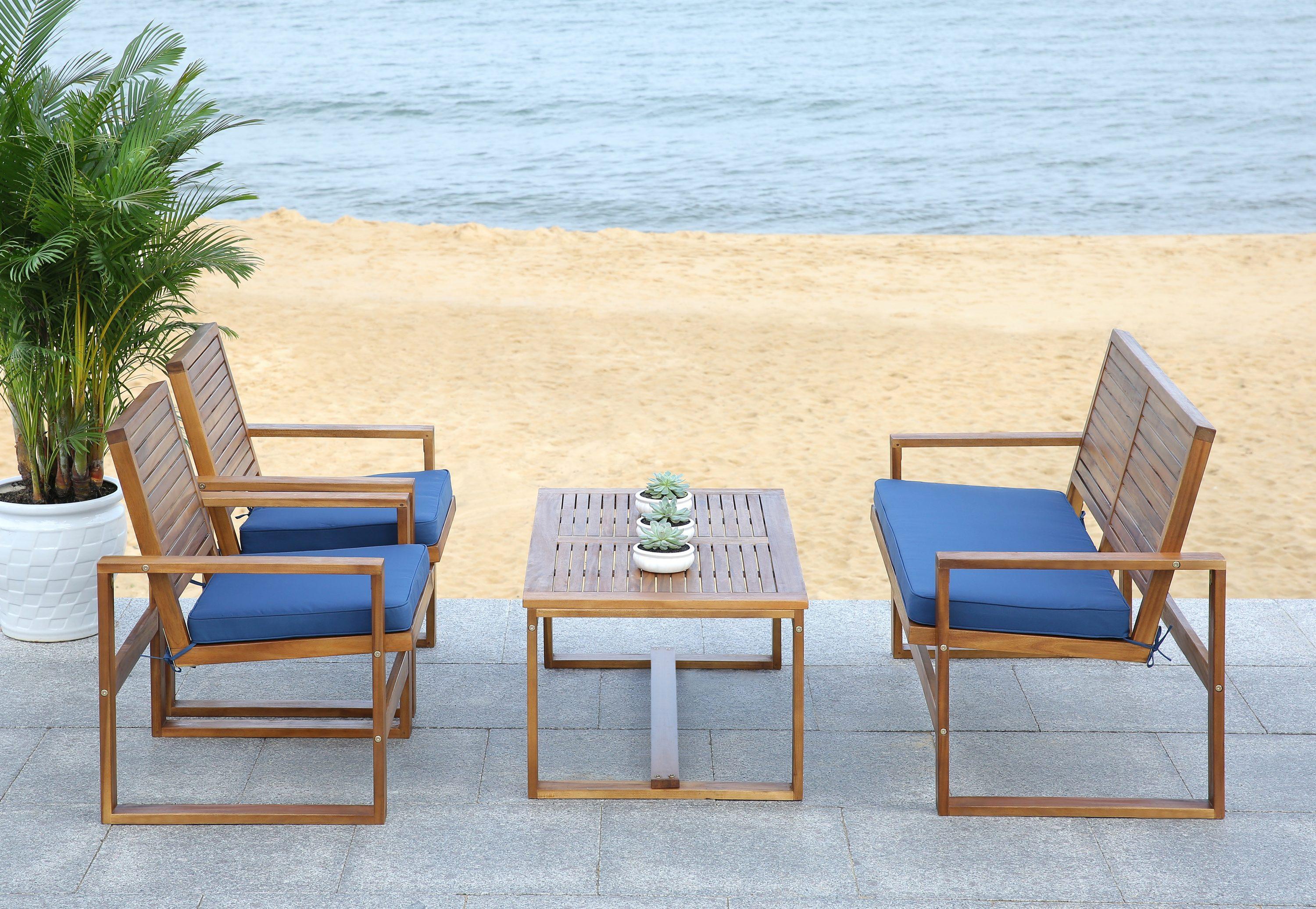 Ozark 4 Piece Set - Indoor/Outdoor - FOX6007 - Natural/Navy - Safavieh