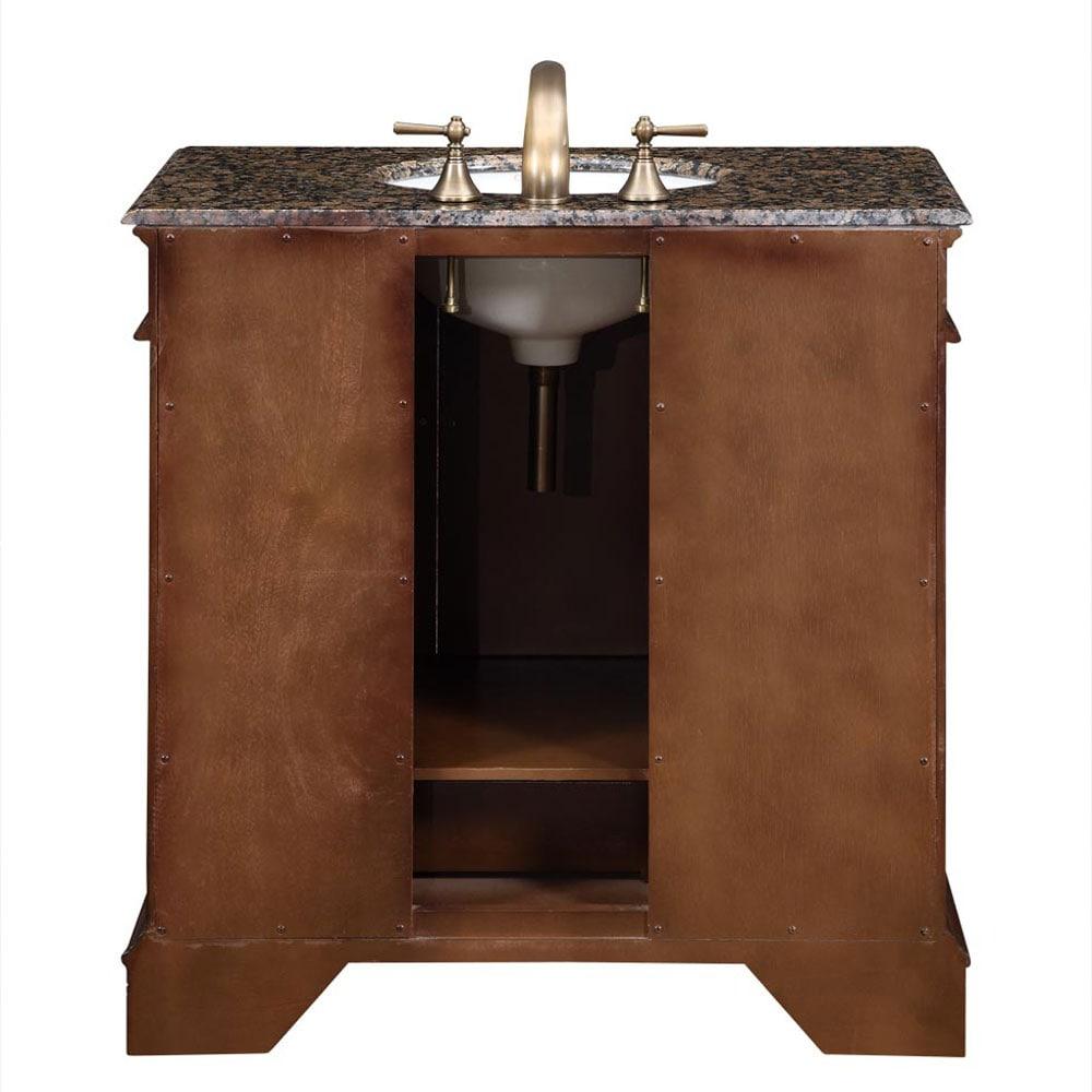 Silkroad Exclusive Transitional Baltic Brown Granite Bathroom Vanity- Single Sink - 36 in. Wide