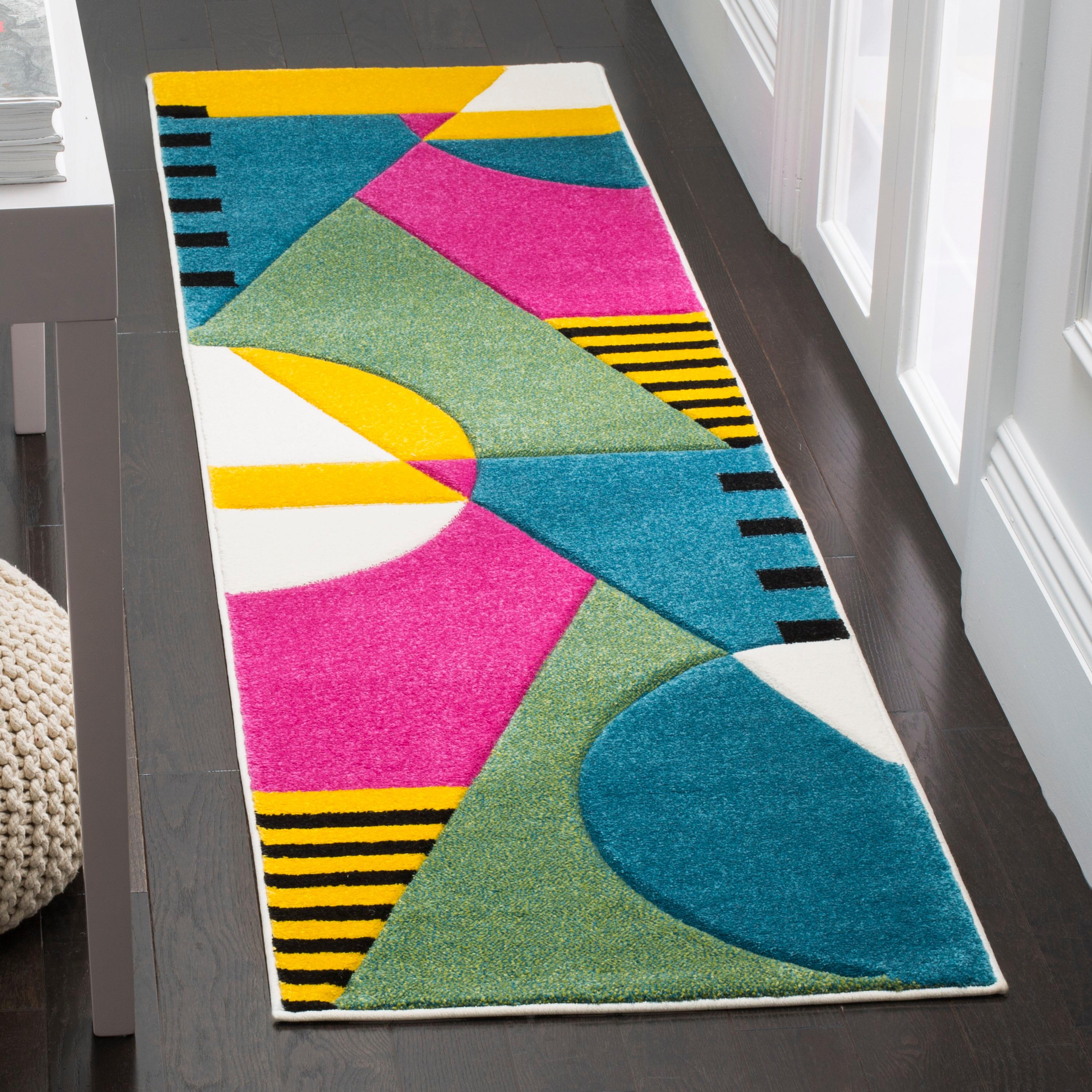 Hollywood HLW706 Power Loomed Runner Rug - Peacock Blue/Fuchsia - 2'3"x6' - Safavieh.
