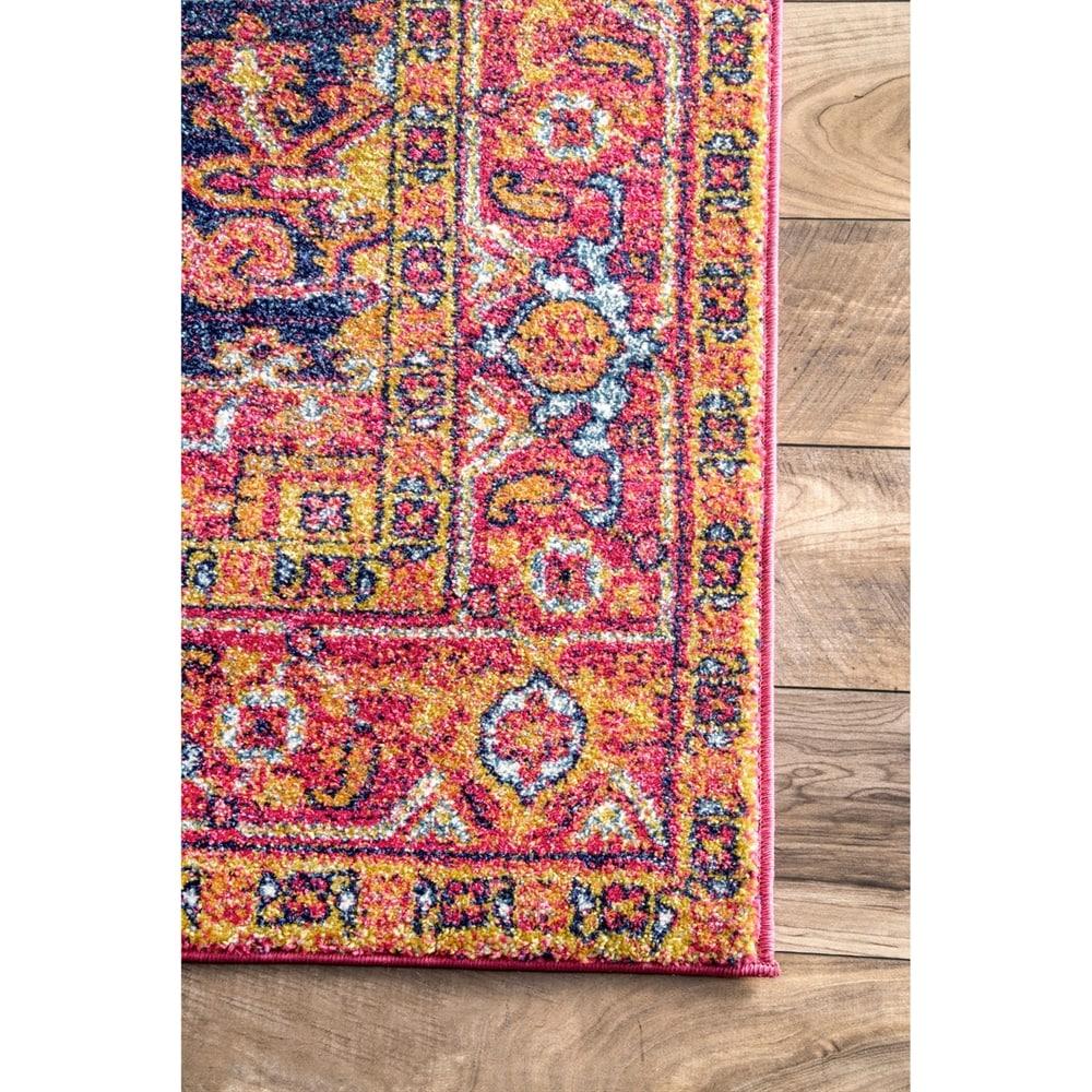 Vonda Pink and Orange Synthetic Round Area Rug, 5' Diameter