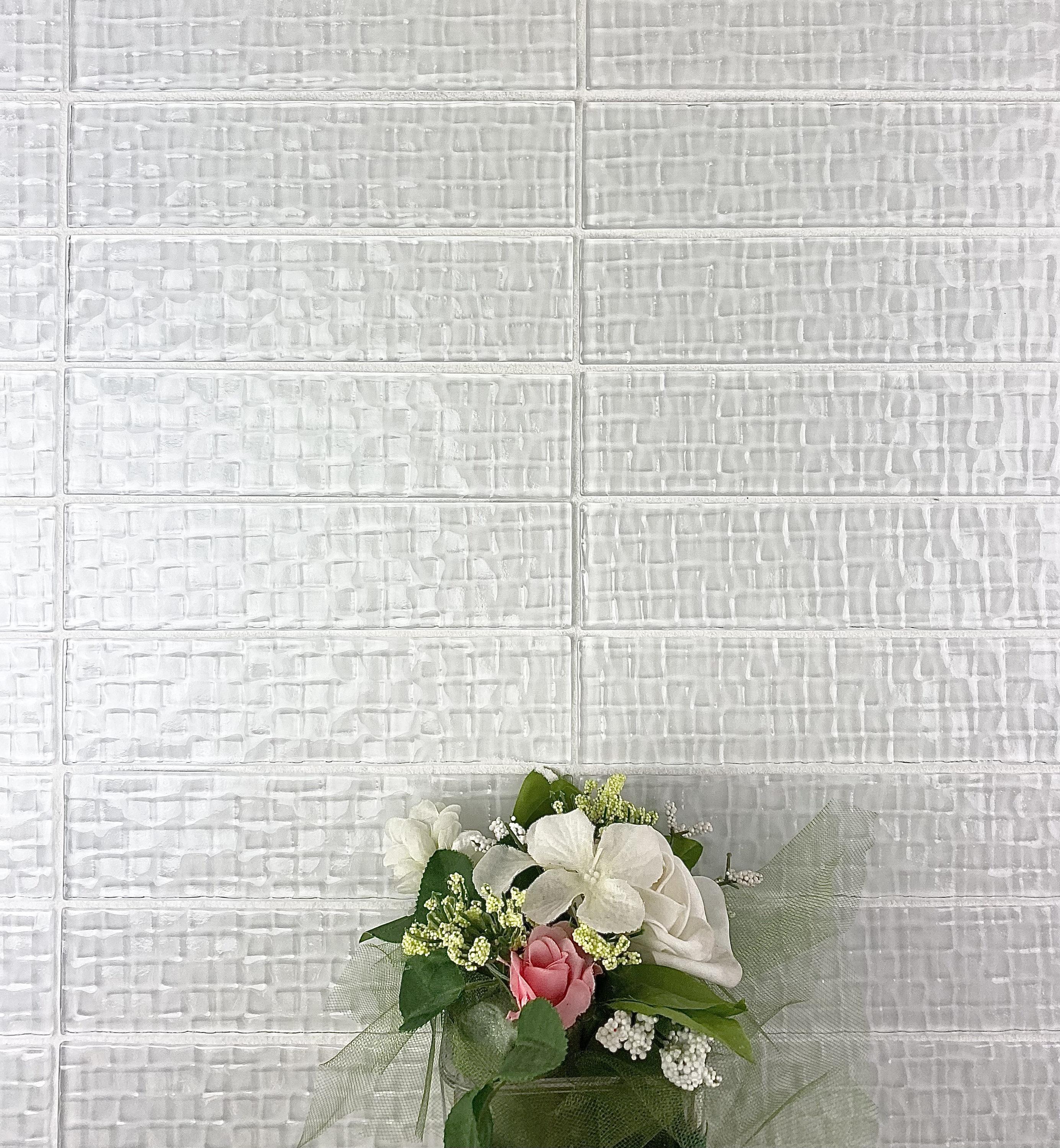 Abolos Metro Cubes 2 in. x 8 in. Textured Glass Straight Edge Subway Decorative Kitchen & Bathroom Wall Tile