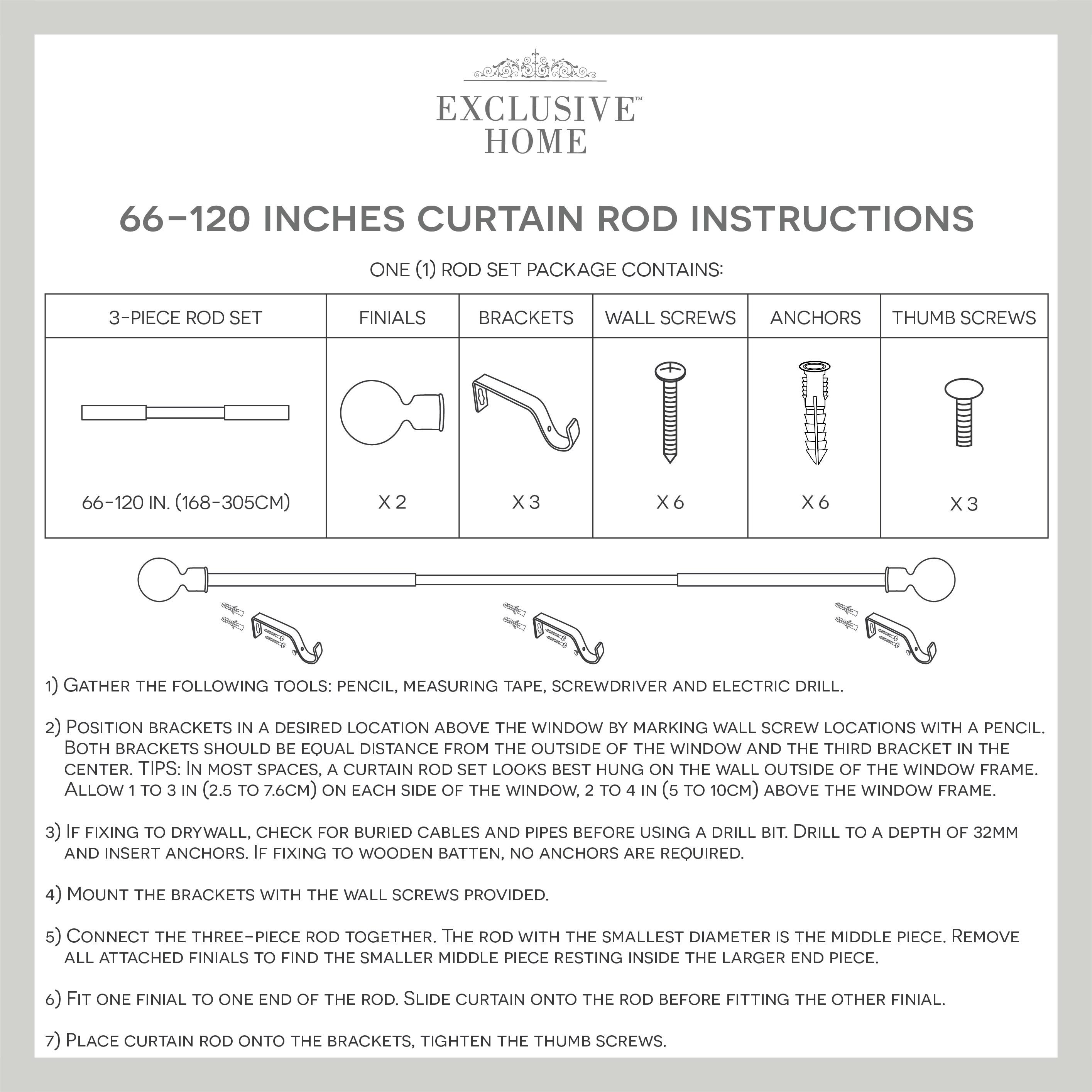 EXCLUSIVE HOME Peony 1" Curtain Rod and Coordinating Finial Set, Gold, Adjustable 66"-120