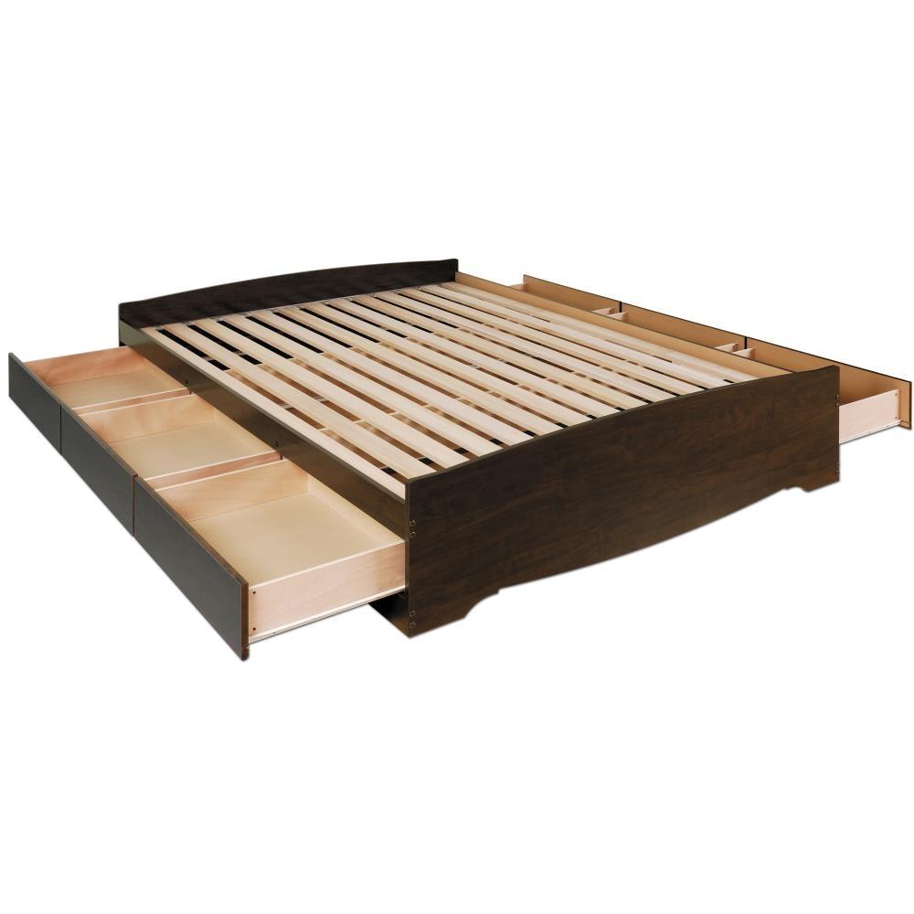 King Mate's Platform Storage Bed with 6 Drawers Espresso - Prepac: King-Sized, Laminated Finish, Pine Wood
