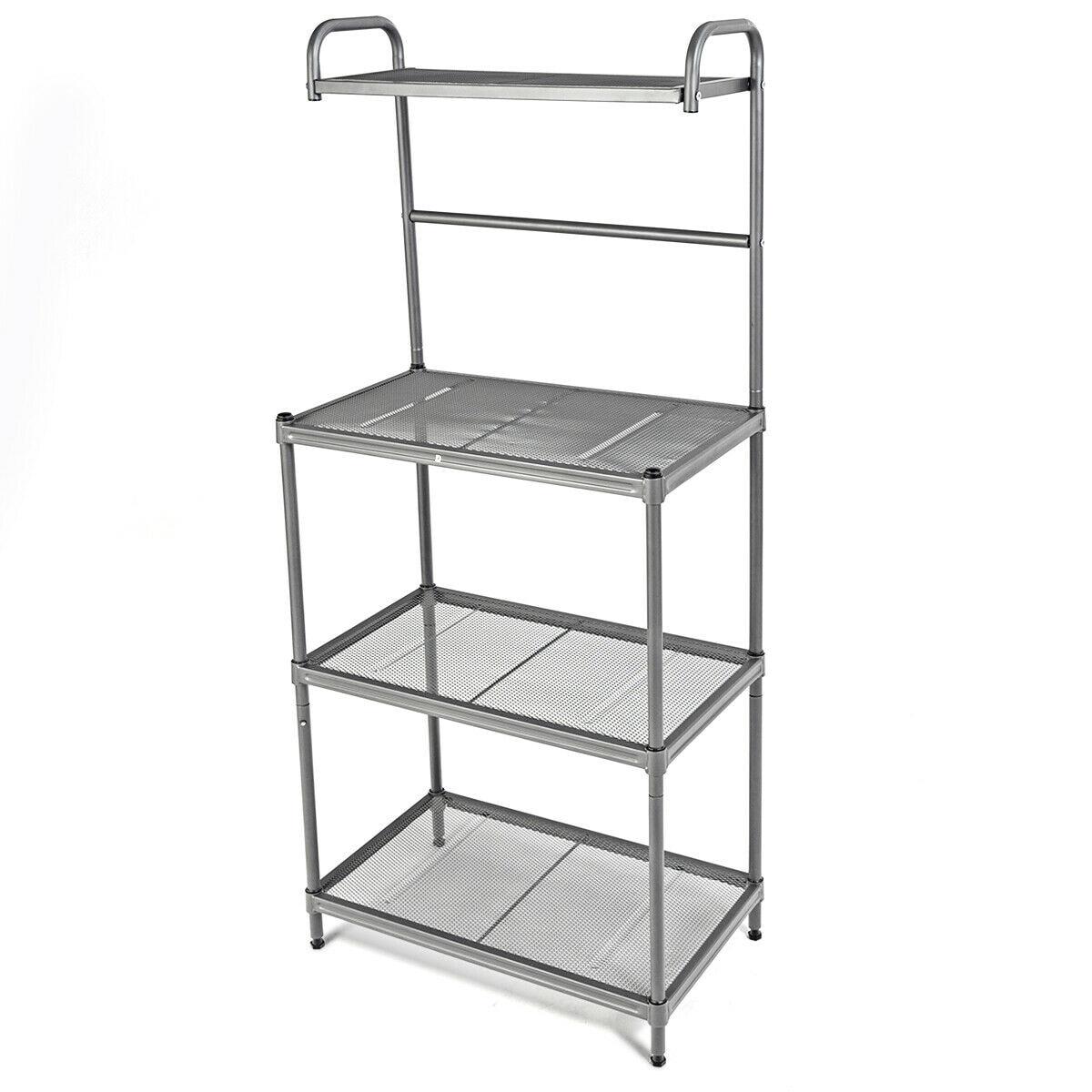 Costway 4-Tier Baker's Rack Microwave Oven Stand Shelves Kitchen Storage Rack Organizer Grey