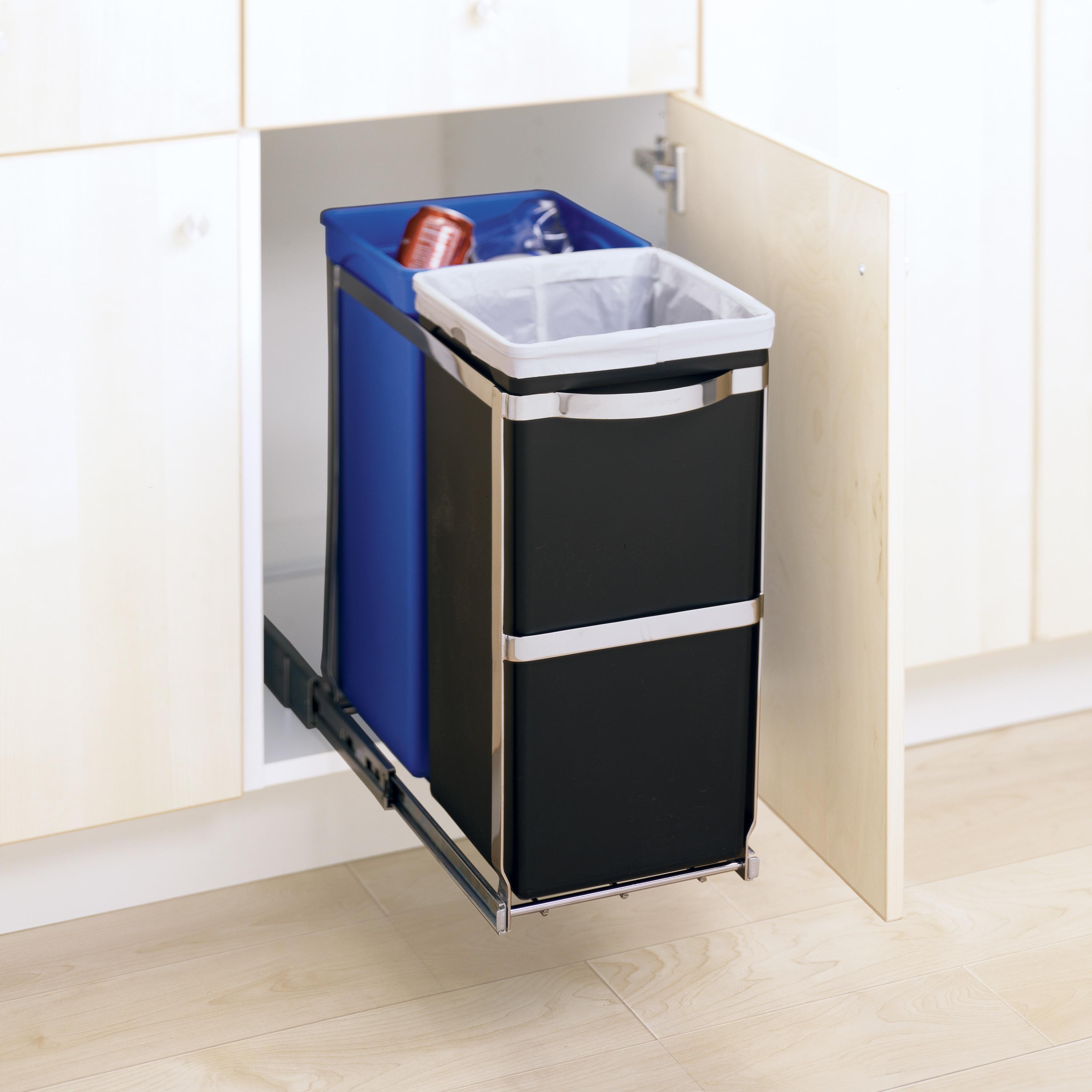 simplehuman 35L Under Counter Pull Out Trash Can Dual Bucket Recycling Garbage Can with Heavy Duty Frame