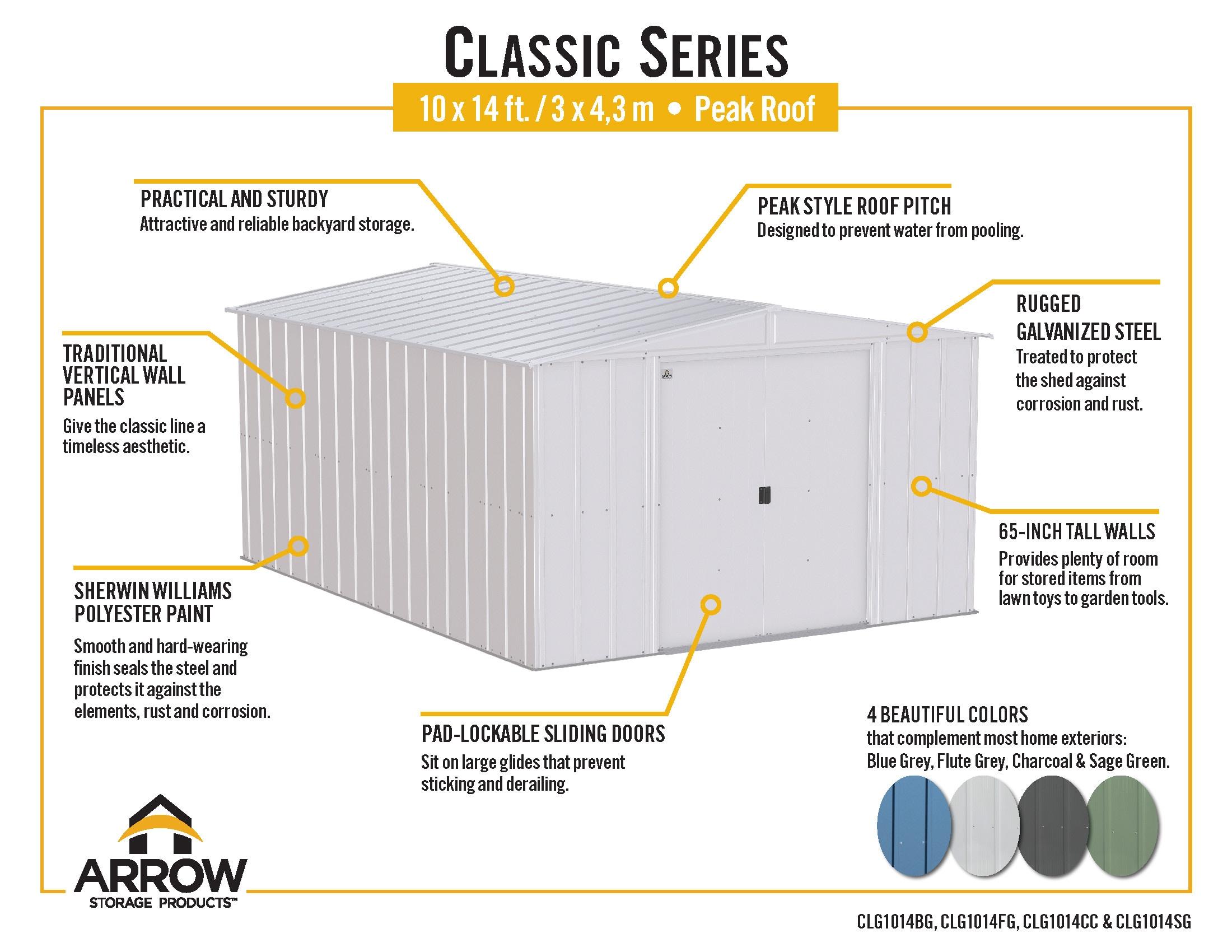 Arrow 10 ft. W x 13 ft. 5 in. D Steel Vertical Storage Shed