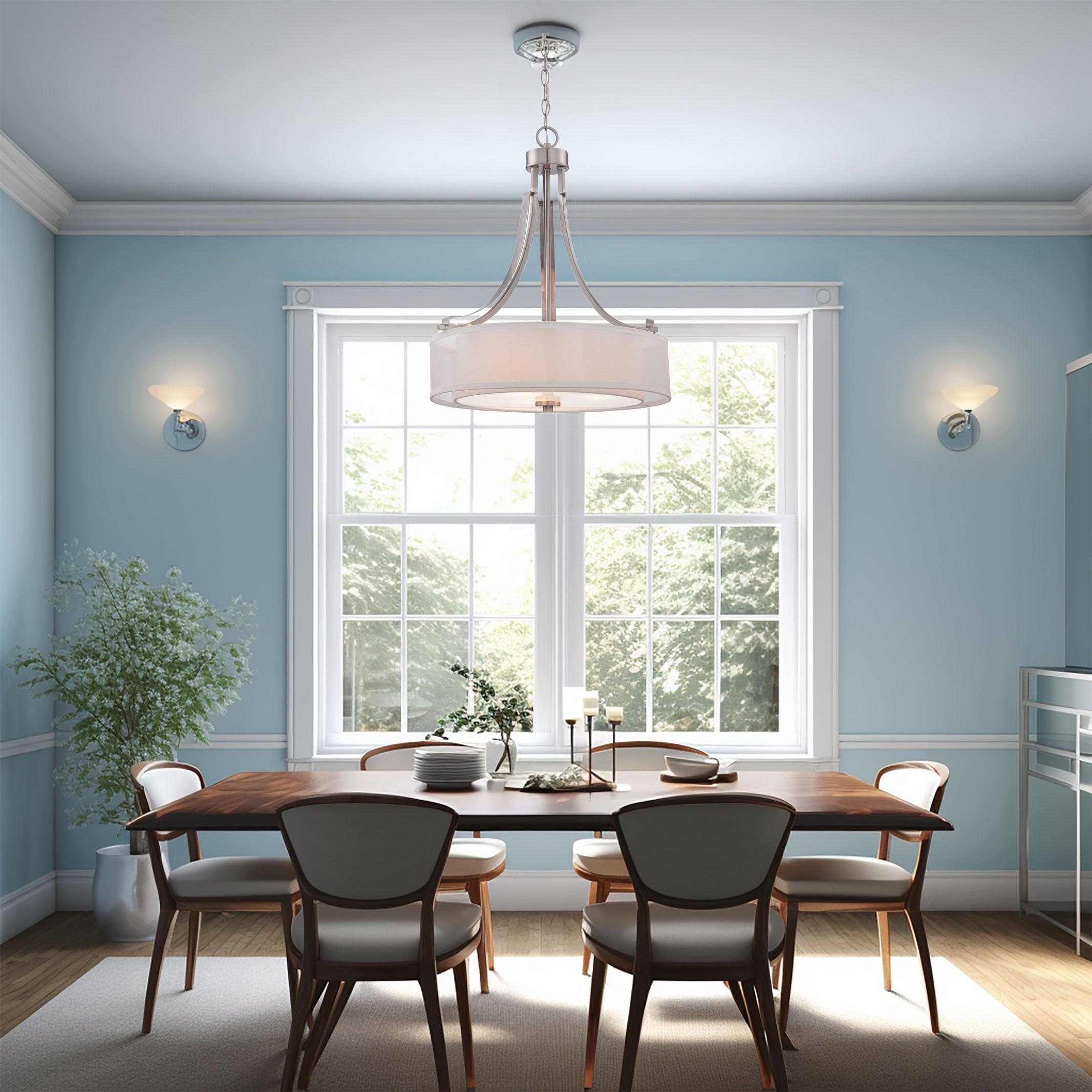 Pendant 3 Light Translucent Sliver Linen in Transitional Style 23.5 inches Tall By 20.5 inches Wide-Brushed Nickel Finish Bailey Street Home