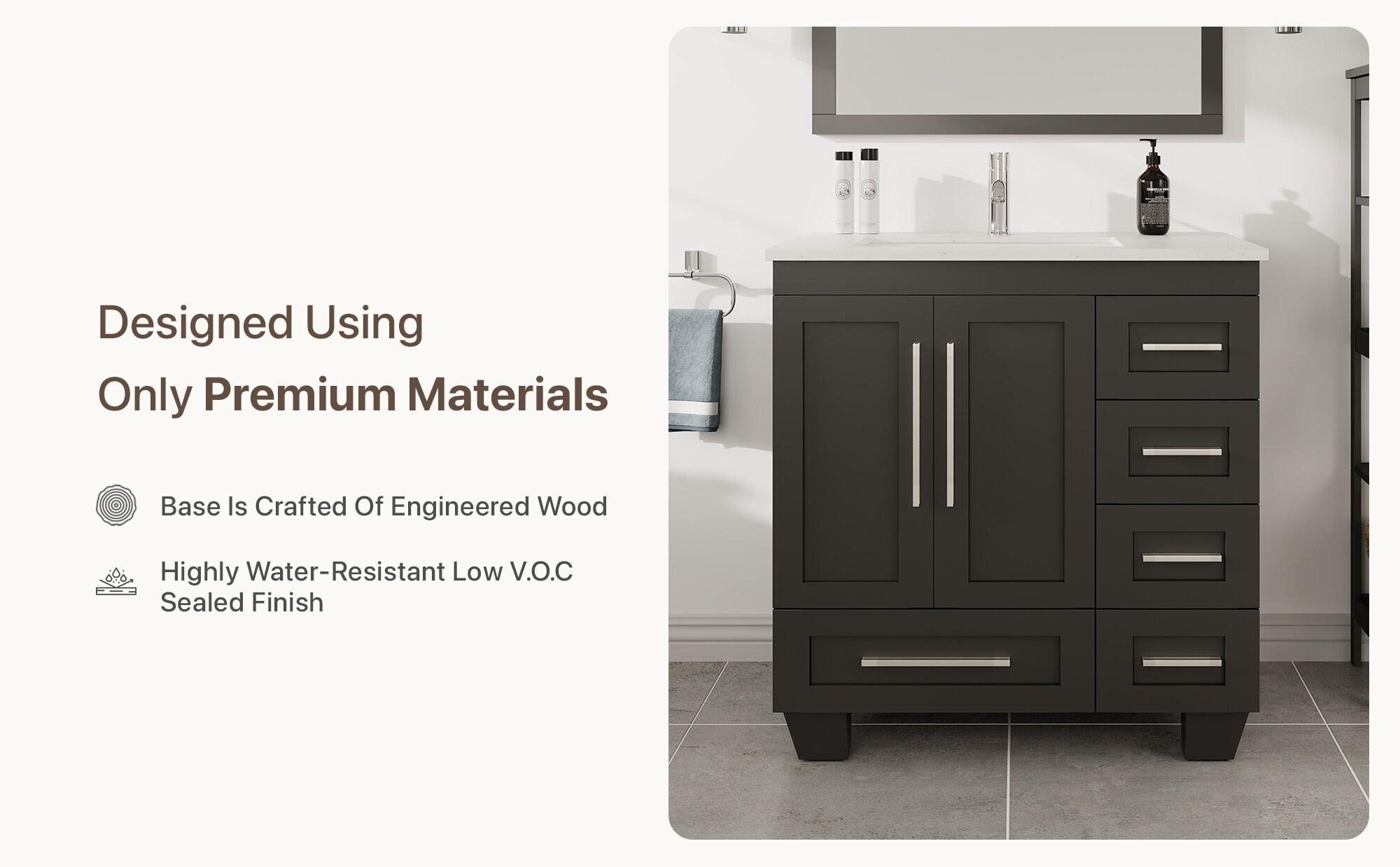 Eviva Loon 30"W x 22"D Espresso Bathroom Vanity with White Carrara Quartz Vanity Top and Rectangular Undermount Sink
