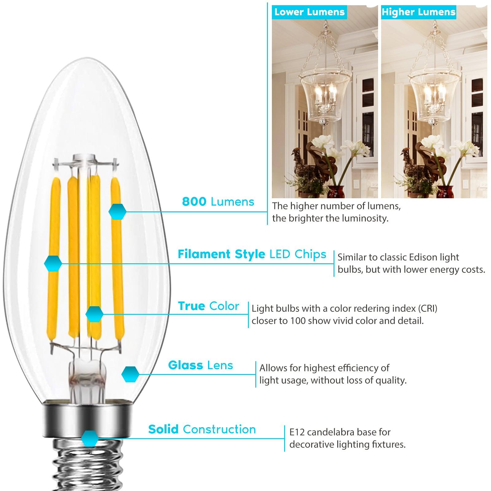 7 Watt (100 Watt Equivalent), B11 LED, Dimmable Candle Light Bulb, E12/Candelabra Base