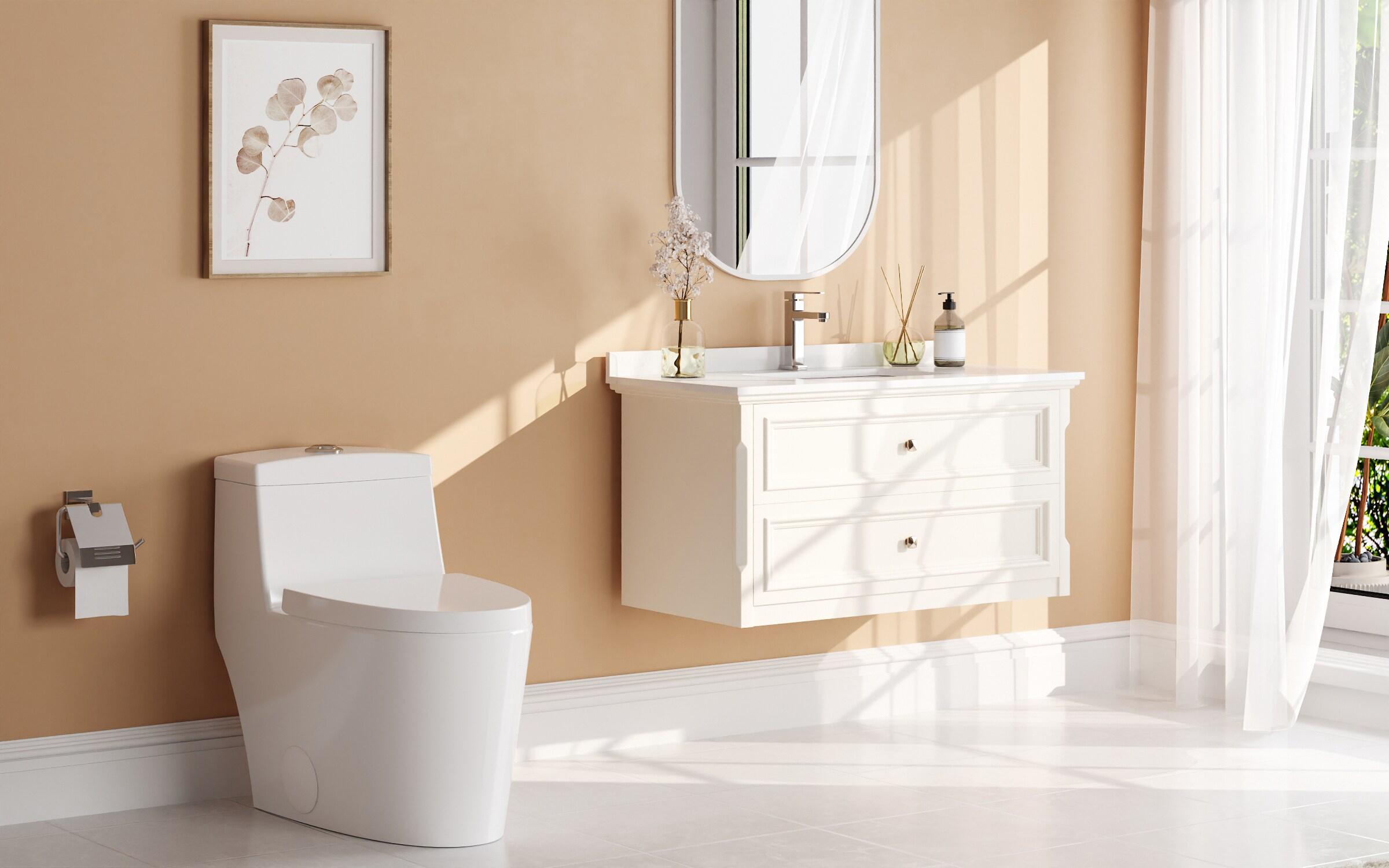 DeerValley Prism Dual-Flush Elongated One-Piece Toilet with Glazed Surface Lower Water Tank for Space Saving (Seat Included)