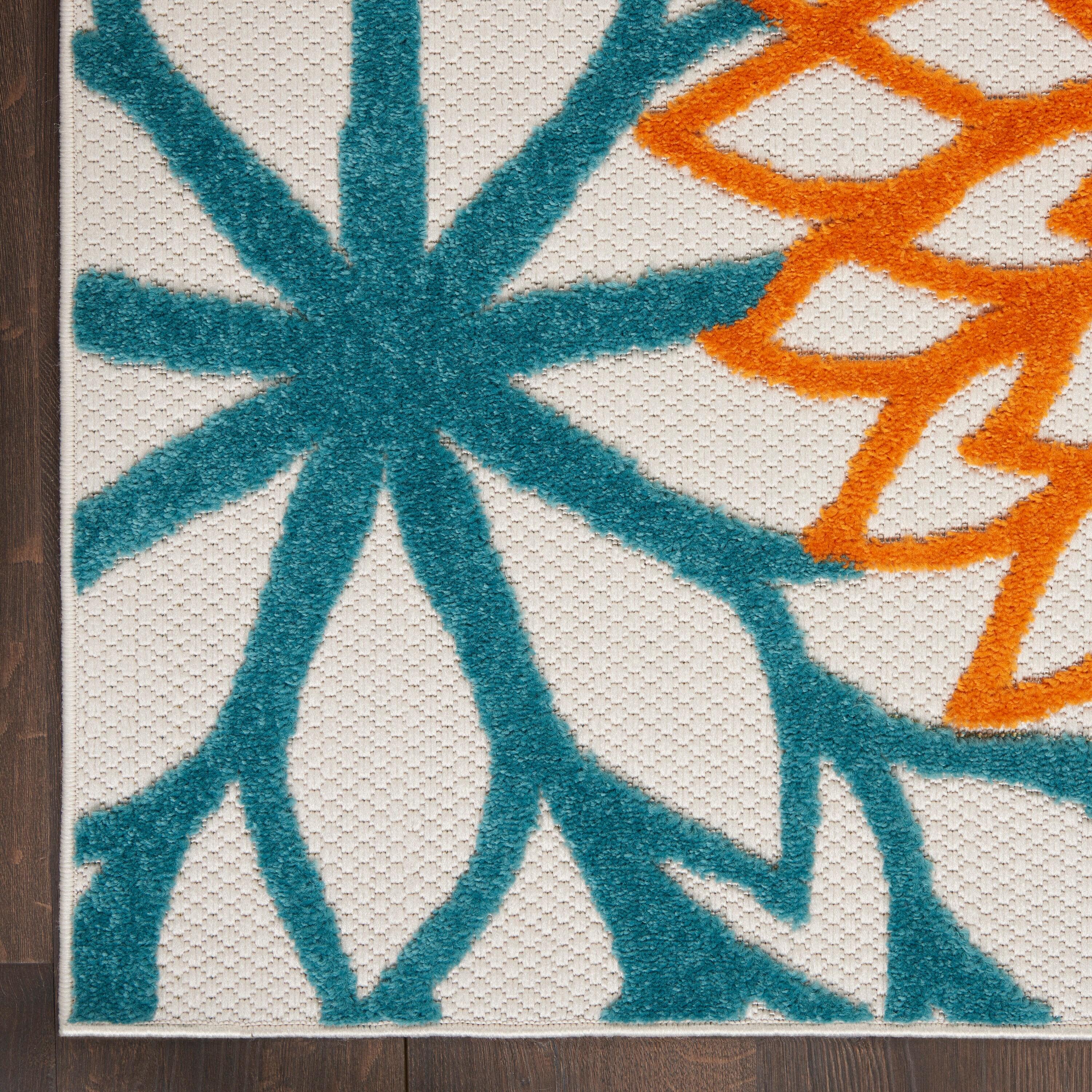 Nourison Aloha Floral Bloom Flatweave High-Low Indoor Outdoor Area Rug Turquoise Multicolor 9' x 12'