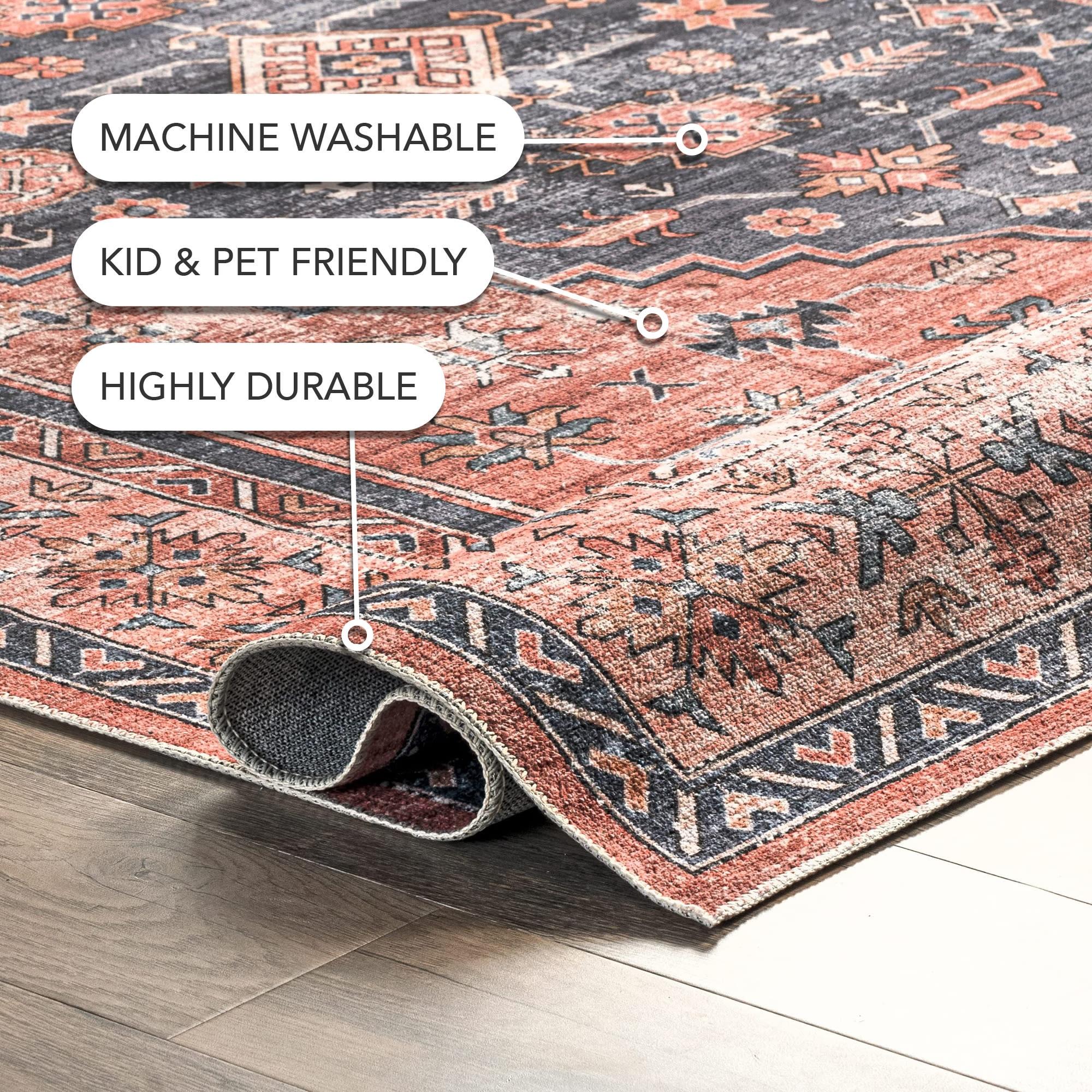 Nuloom Medallion 6x9 Machine Washable Indoor Area Rug for Living Room Bedroom Dining Room Kitchen, Brick/Dark Grey