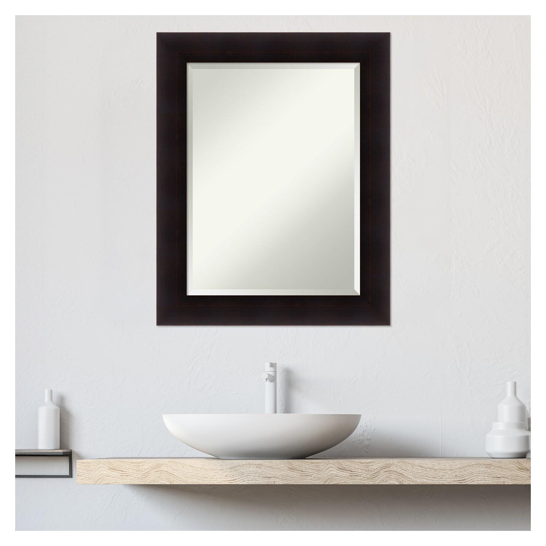 Amanti Art Beveled Wood Bathroom Wall Mirror - Portico Espresso Frame Outer Size: 24 x 30 in