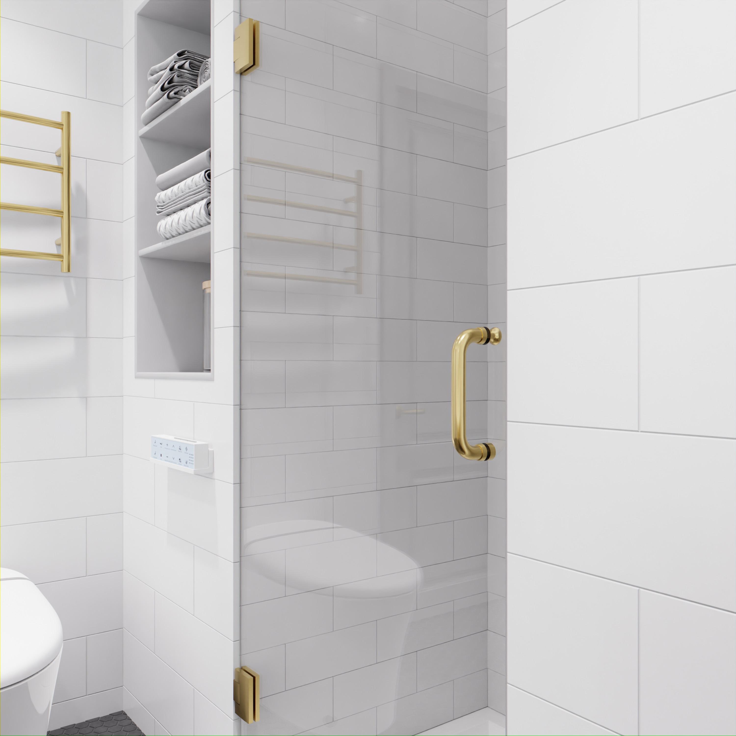 ANZZI Fellow Series 30 In. X 72 In. Frameless Hinged Shower Door With Stainless Steel Handle In Brushed Gold