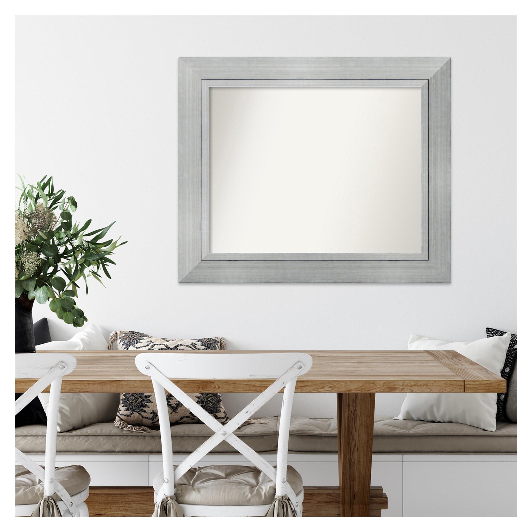 35" x 29" Non-Beveled Romano Silver Wood Wall Mirror - Amanti Art: Modern Rectangle, Includes Mounting Hardware