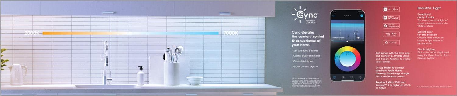 GE Household Lighting 24" Undercabinet Light Fixture: LED, 1500 Lumens, 3000K, Multicolored, Push Button, Plastic, 5-Year Warranty