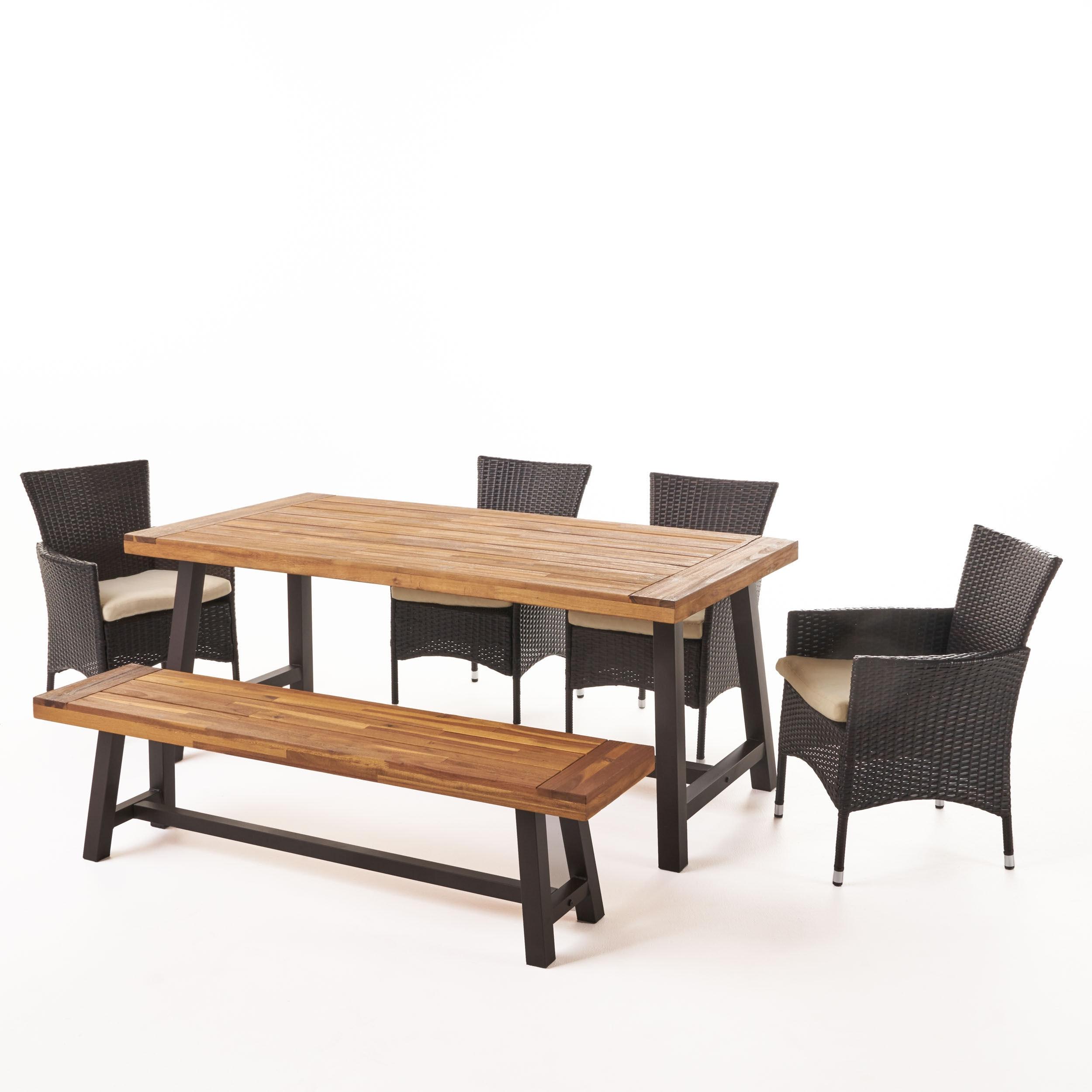 Christopher Knight Home Linden Outdoor 6 Piece Rustic Iron and Acacia Wood Dining Set by  sandblast/black