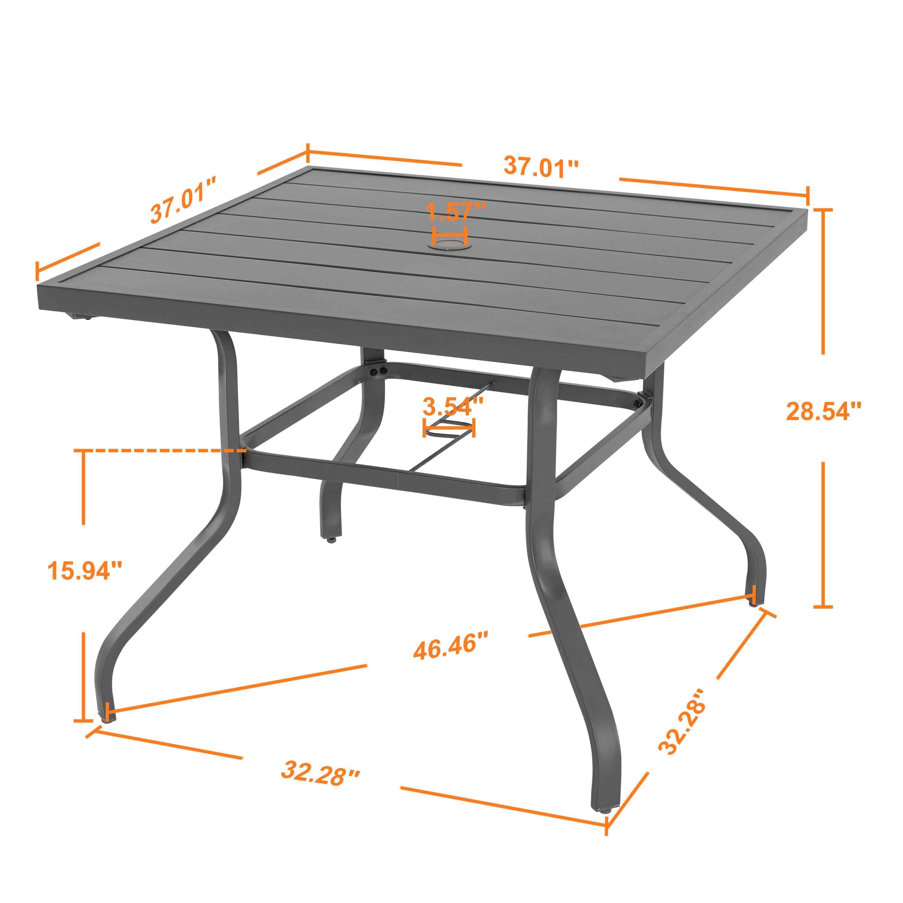 Nuu Garden 37" Outdoor Patio Table, 4 Person Steel Slat Square Dining Table with 1.57" Umbrella Hole, Slatted Top and Powder Coated Iron Frame, Gray
