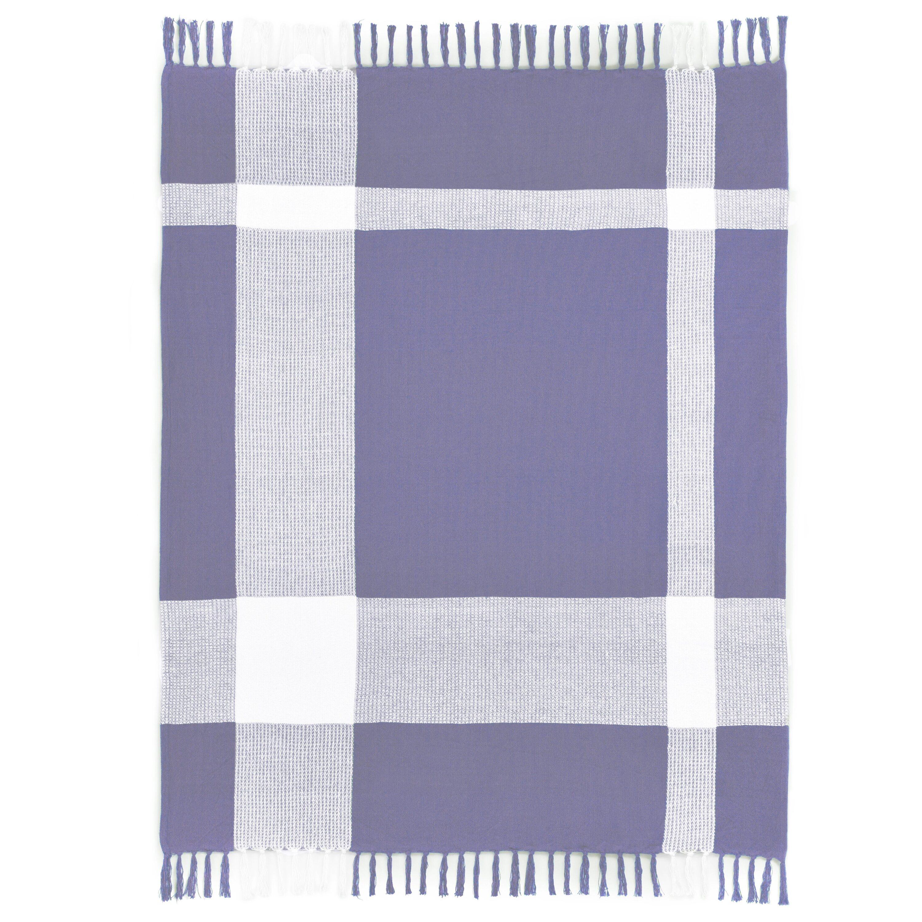 Ox Bay Pink/White Tartan Plaid Cotton Throw Blanket, 50" x 60"