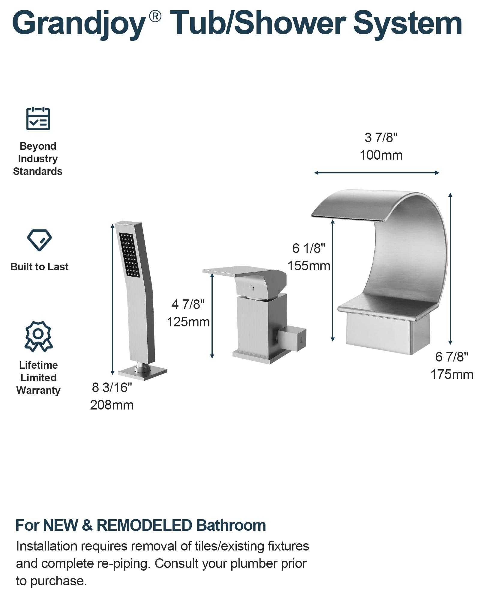 GRANDJOY Complete Shower System, 10" and 6" Dual Wall Mount Rain Shower Faucets with Handheld Shower Spray, High Pressure in Matte Black