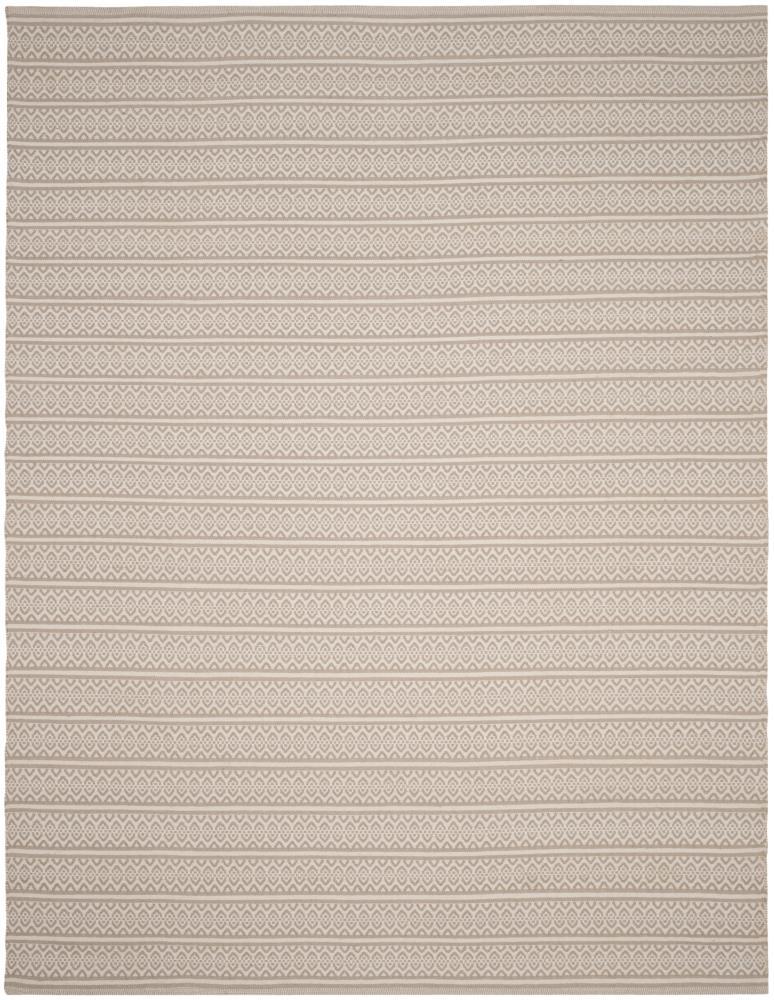 Ivory and Grey 9' x 12' Handwoven Wool and Cotton Striped Area Rug