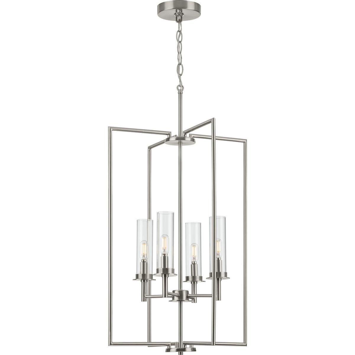 Progress Lighting Kellwyn 4-Light Foyer Pendant, Brushed Nickel, Clear Glass Shade